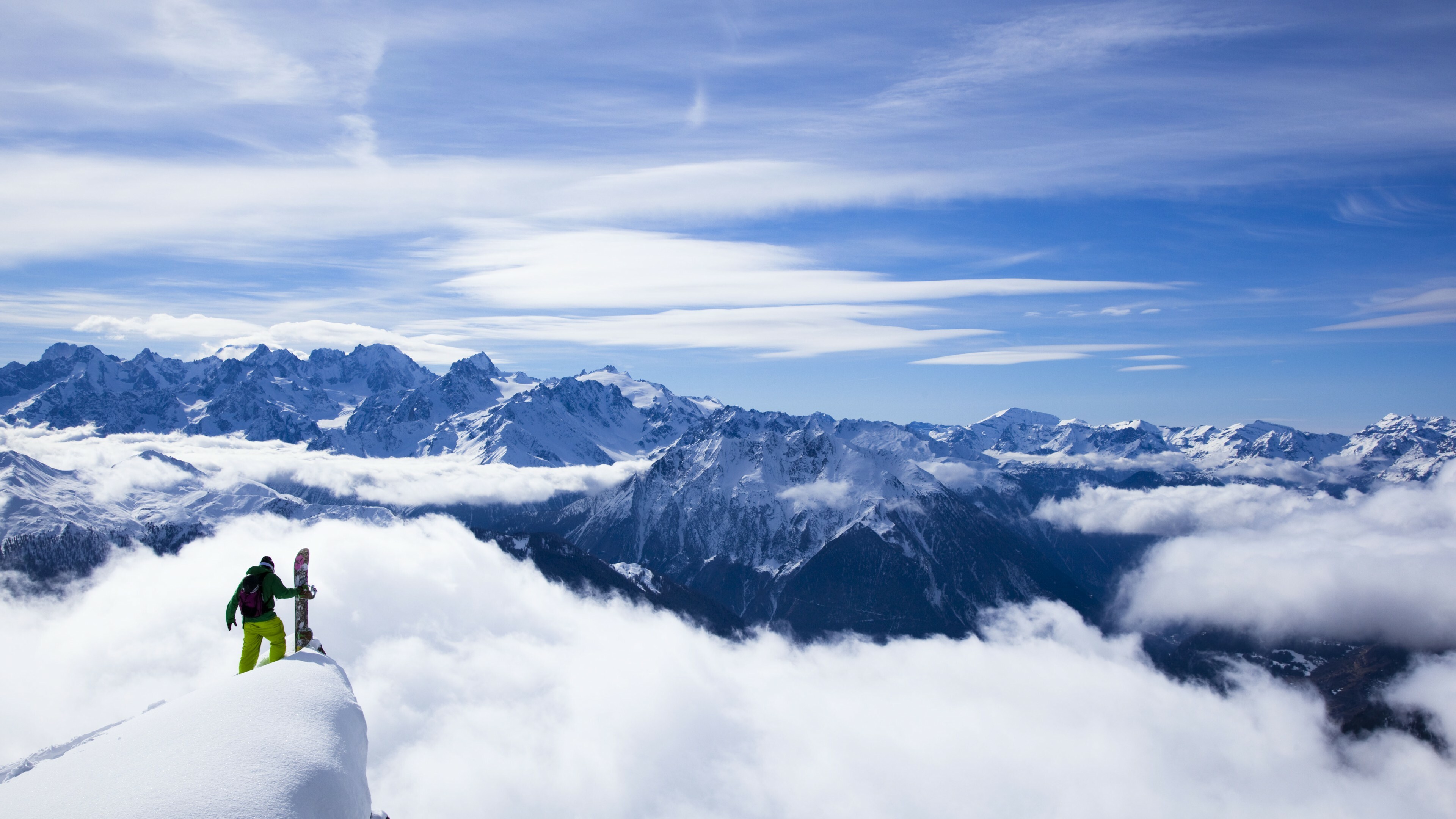 Himalayas: Kangchenjunga, Snowboarding, Mountains, Travel, Snow. 3840x2160 4K Background.