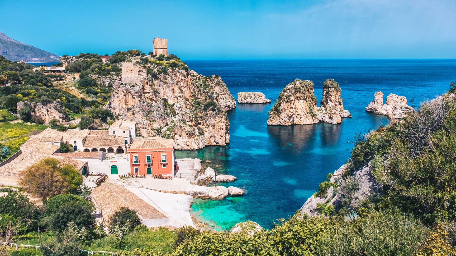 Castellammare del Golfo, Scopello Sicily, Seaside hotels, Panoramic views, 1920x1080 Full HD Desktop