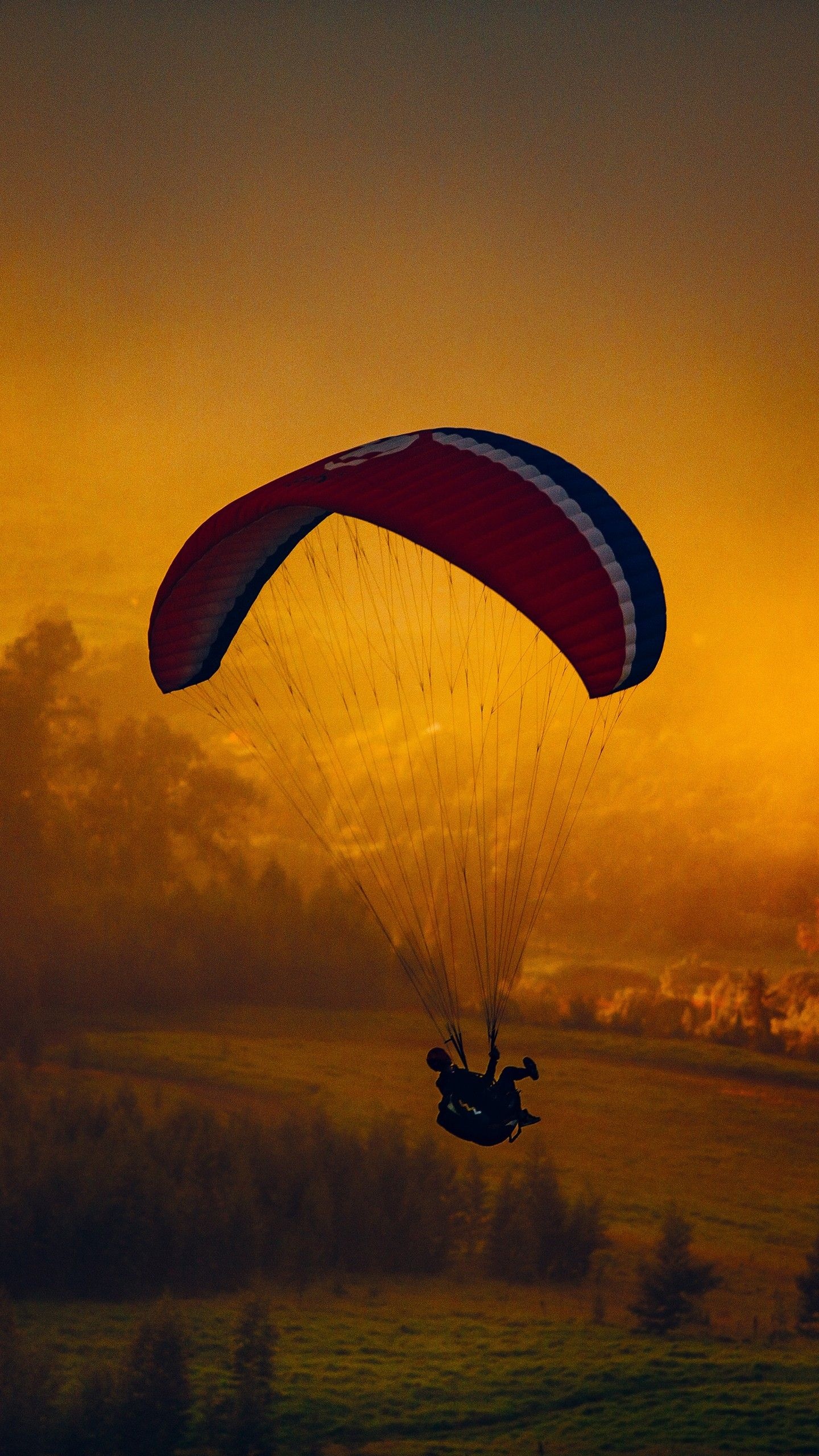 Paragliding: Lightweight foot-launched aircraft, Operated parachute in the air. 1440x2560 HD Background.