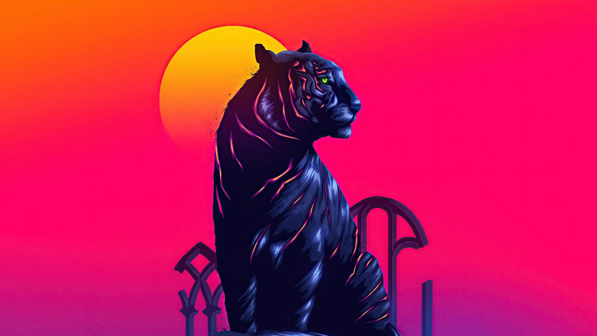 Tiger: Felidae, Carnivore, Art, Illustration. 1920x1080 Full HD Background.