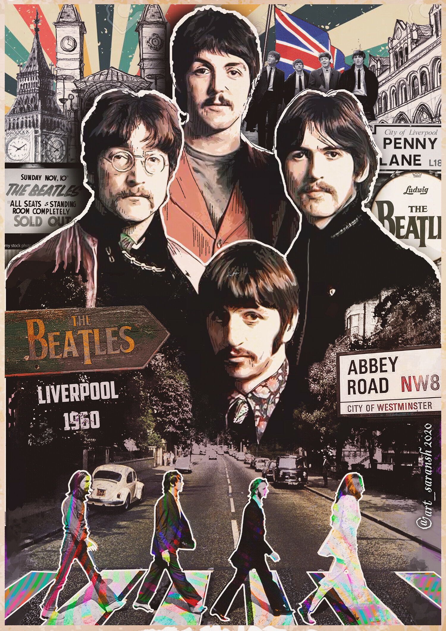 The Beatles: Abbey Road, Liverpool 1960, Penny Lane, Rock band. 1500x2130 HD Background.