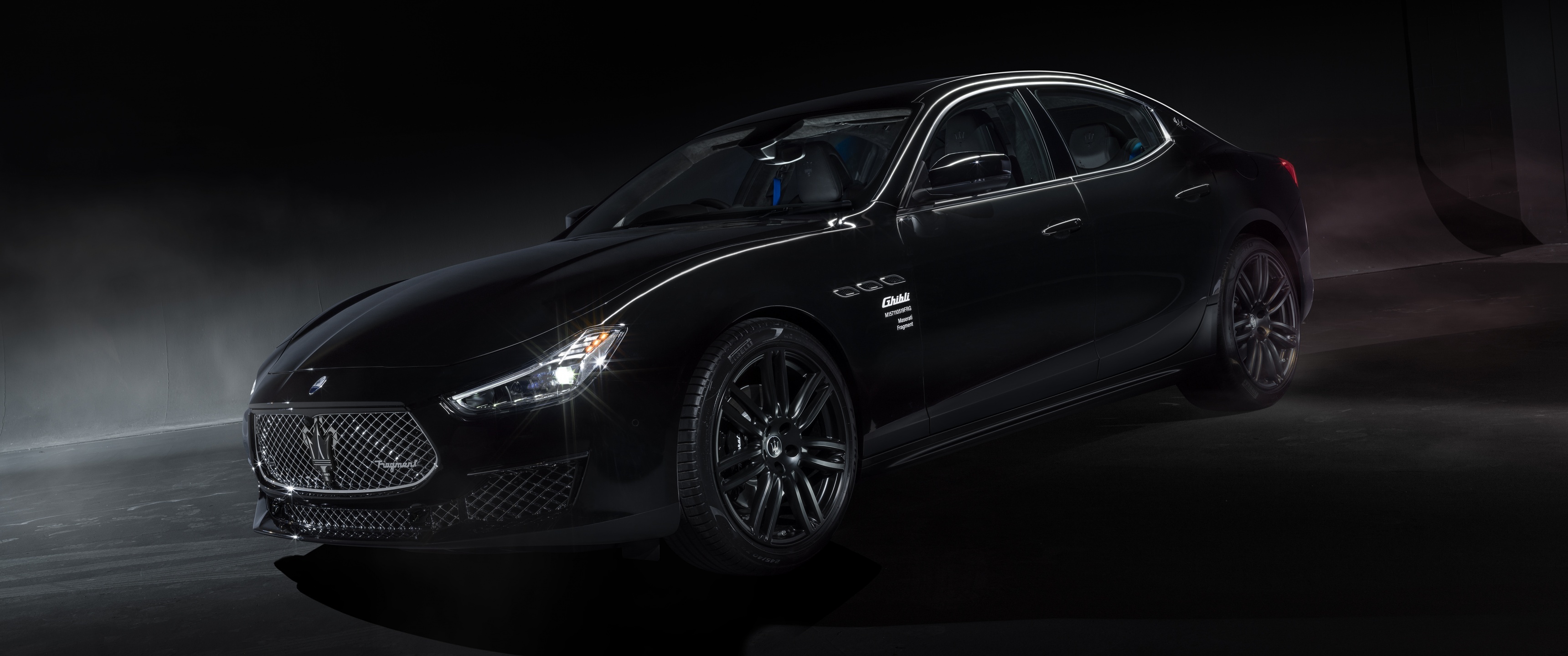 Maserati Ghibli, Operanera edition, Dark background, Black cars, 3440x1440 Dual Screen Desktop
