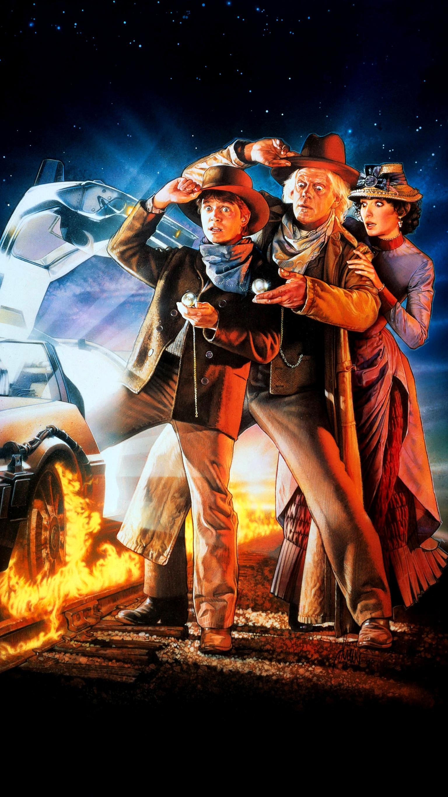 Back to the Future: Marty McFly, Emmett "Doc" Brown, Clara Clayton, Part III. 1540x2740 HD Background.