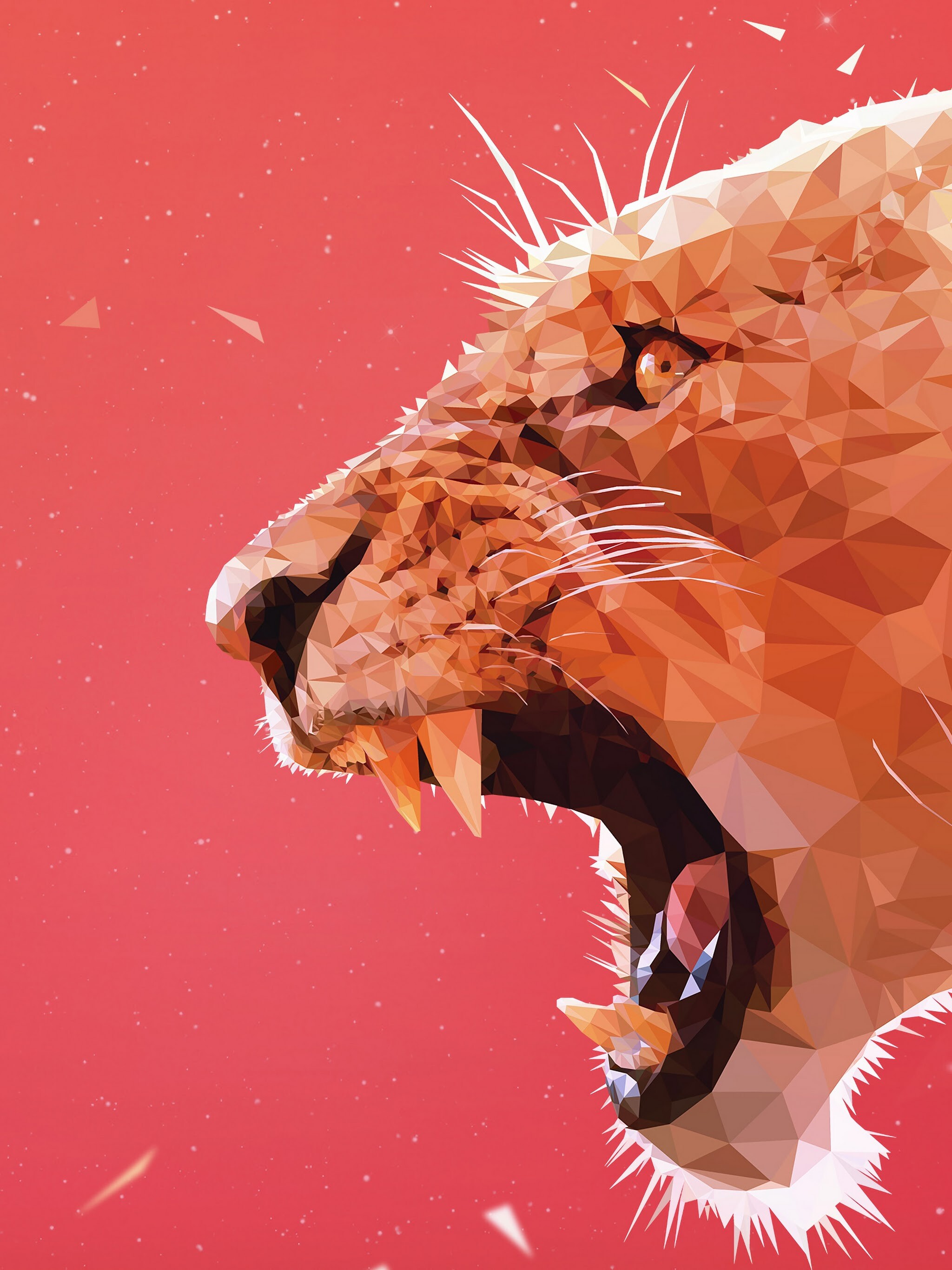Geometric Animal: Lioness roar, Abstract, Art that uses straight and curved lines and color to form shapes. 2050x2740 HD Background.
