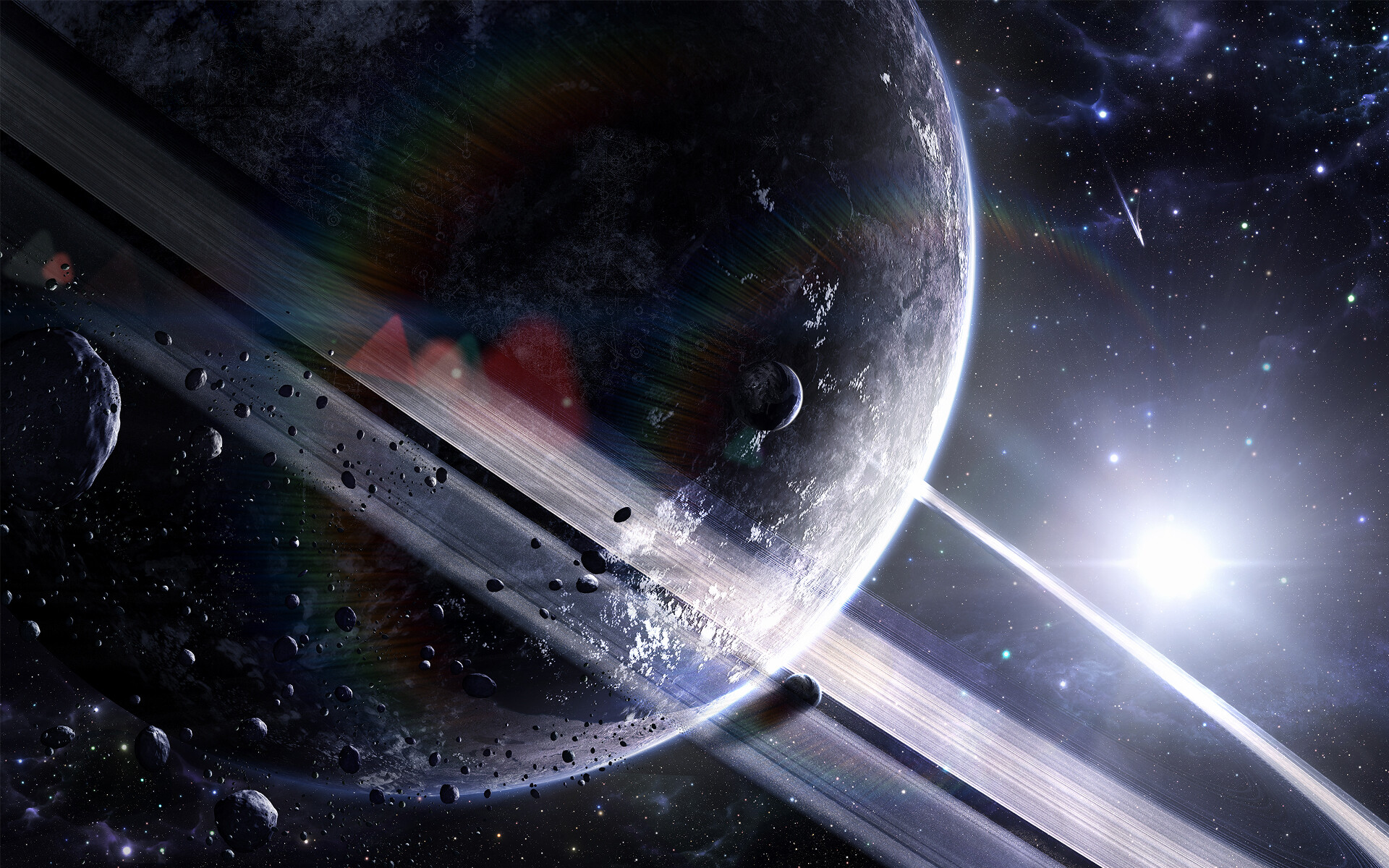 Outer Space: Asteroid belt, Observable universe, Satellite planet, Dark energy. 1920x1200 HD Background.