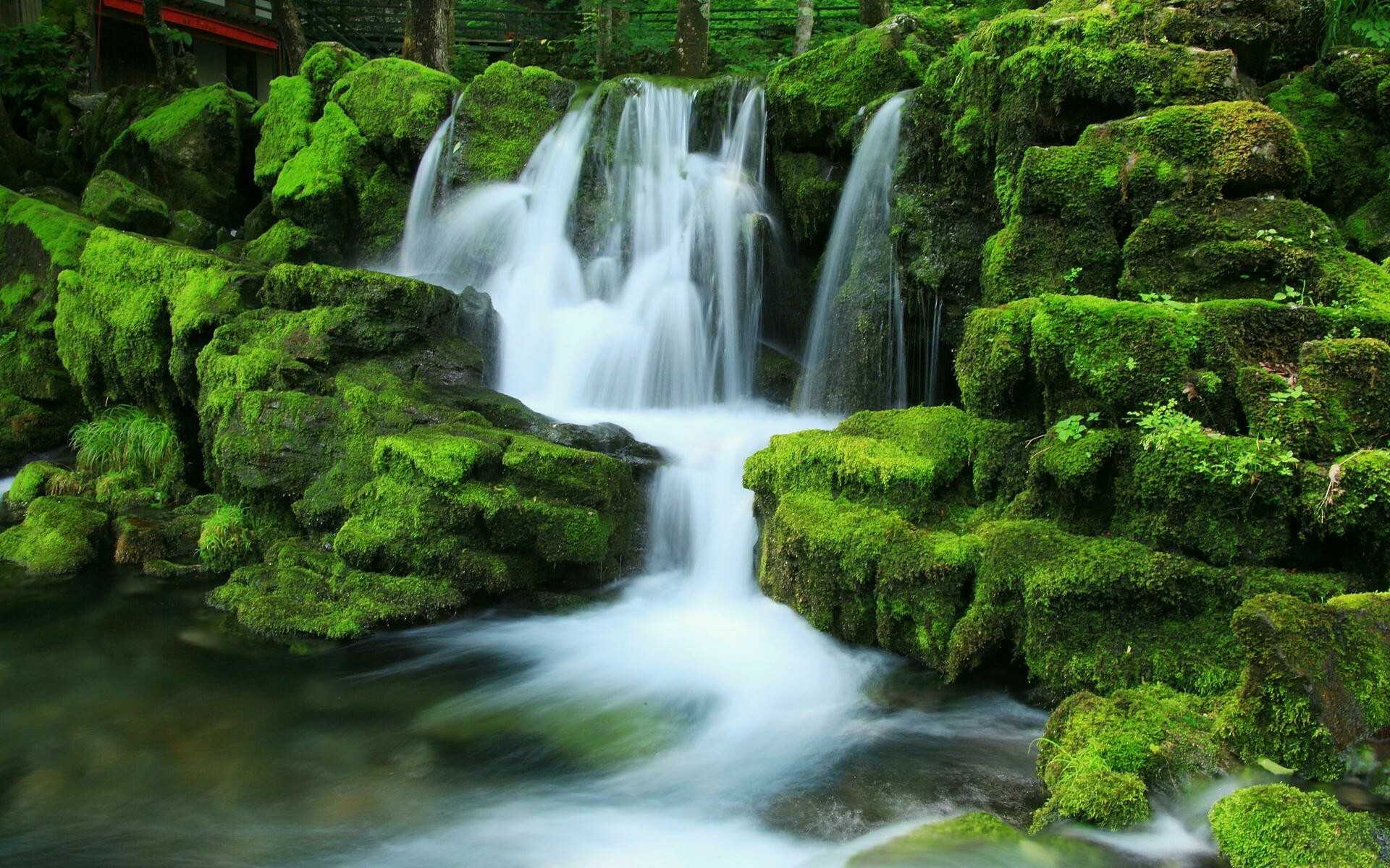 Waterfall: A steep flow of river from a height, as over a precipice. 1920x1200 HD Wallpaper.