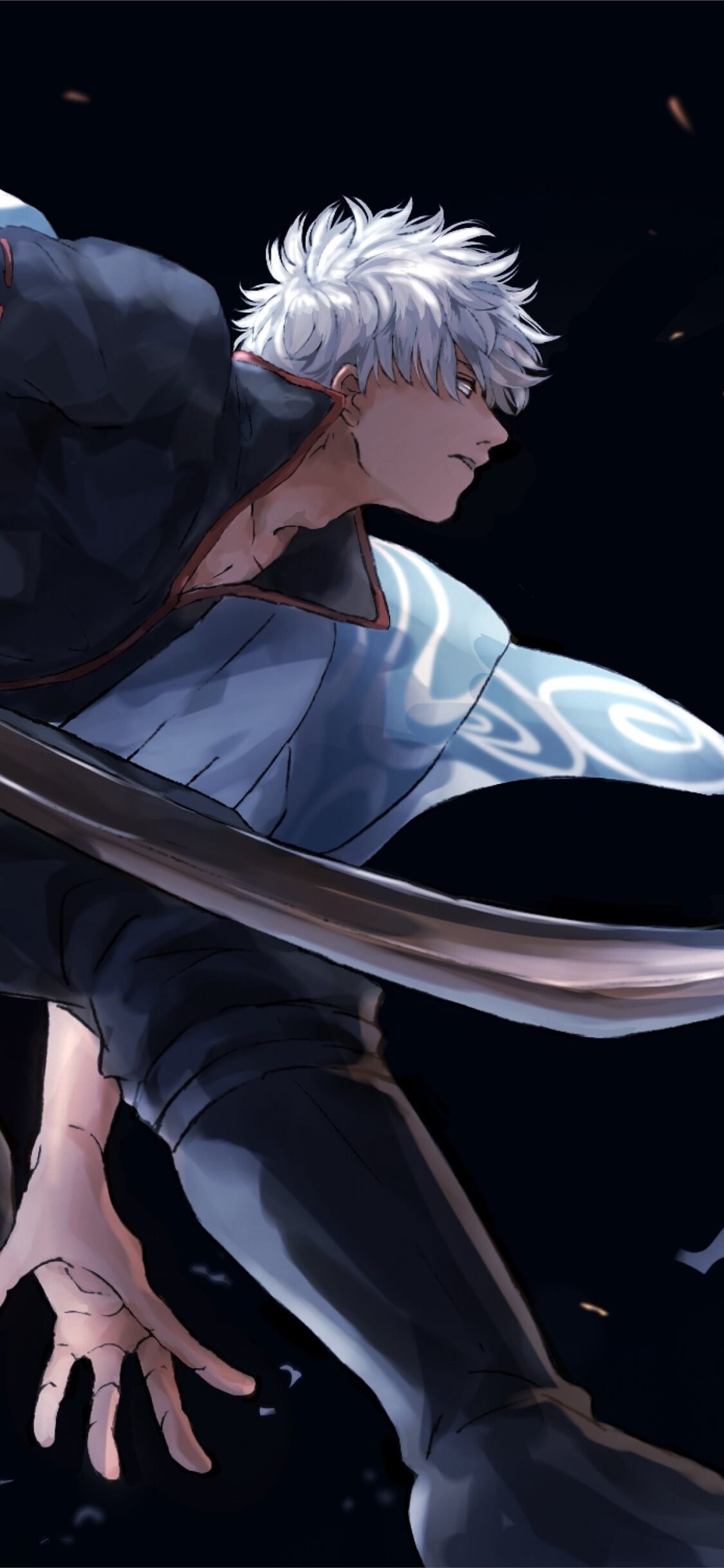 Gintoki Sakata: A veteran in the Joui War, Powerful swordplay and range of abilities, Nickname: “Shiroyasha”. 1130x2440 HD Wallpaper.