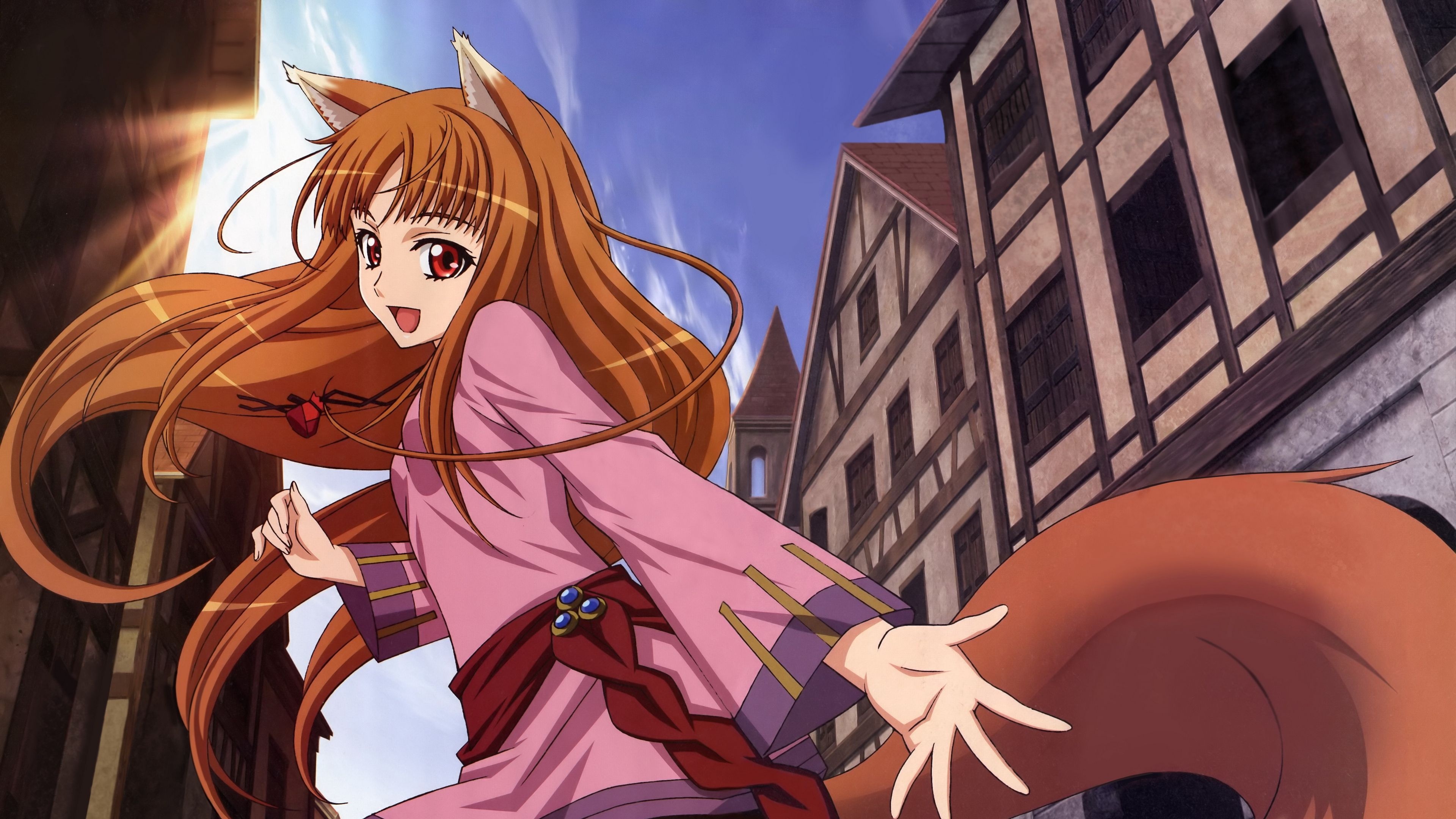 Spice and Wolf (Anime): Holo, Tail, Nonhuman, Wolf spirit. 3840x2160 4K Wallpaper.
