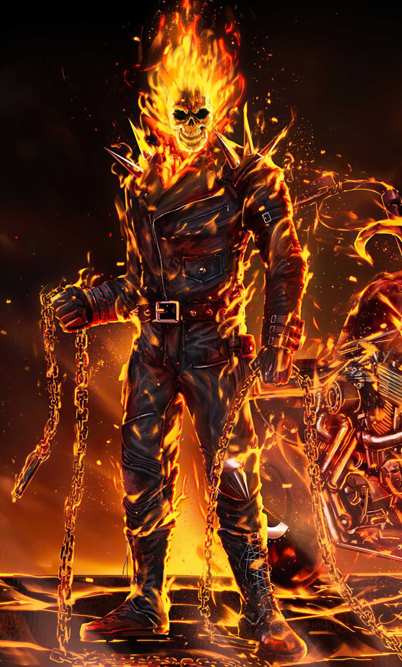 Ghost Rider, Menacing presence, Dark aesthetics, HD wallpapers, 1280x2120 HD Phone