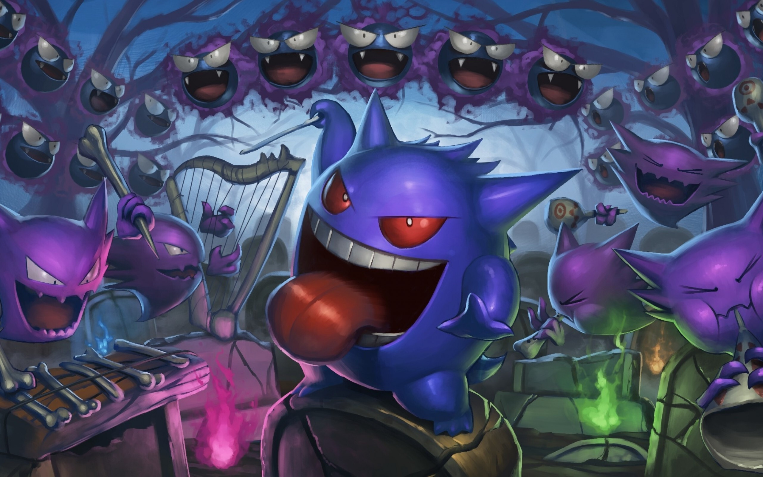 Ghost Pokemon: Gengar, A very mischievous, and at times, malicious species, The master of stealth. 2560x1600 HD Wallpaper.