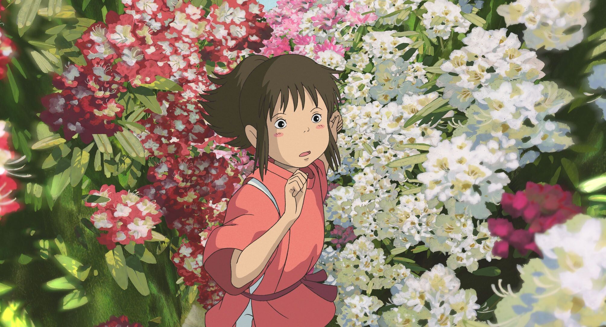 Studio Ghibli: Chihiro Ogino, who enters the world of spirits of Japanese Shinto folklore. 2010x1090 HD Background.