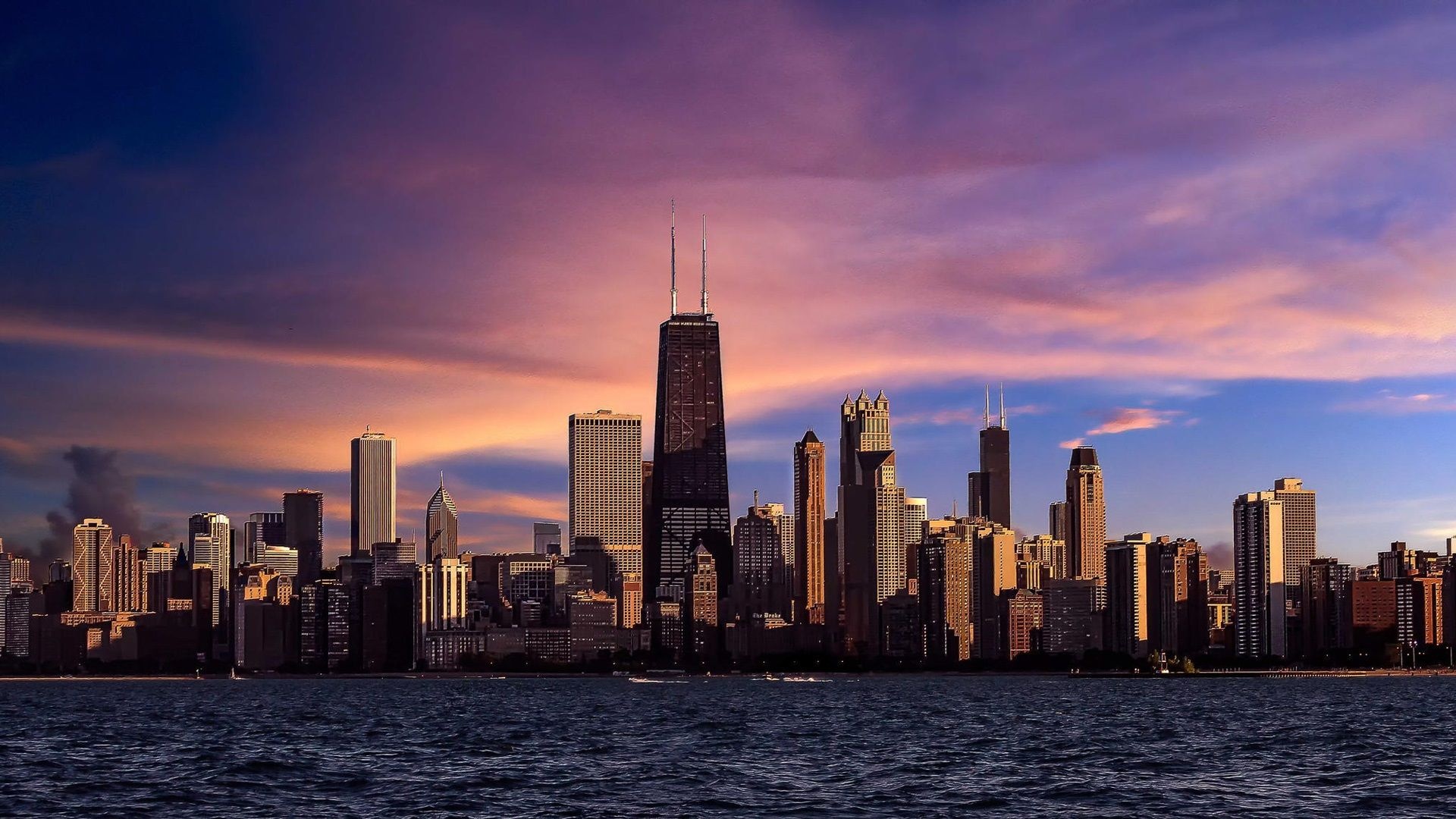 Chicago Skyline, Travels, Purple wallpapers, 1920x1080 Full HD Desktop