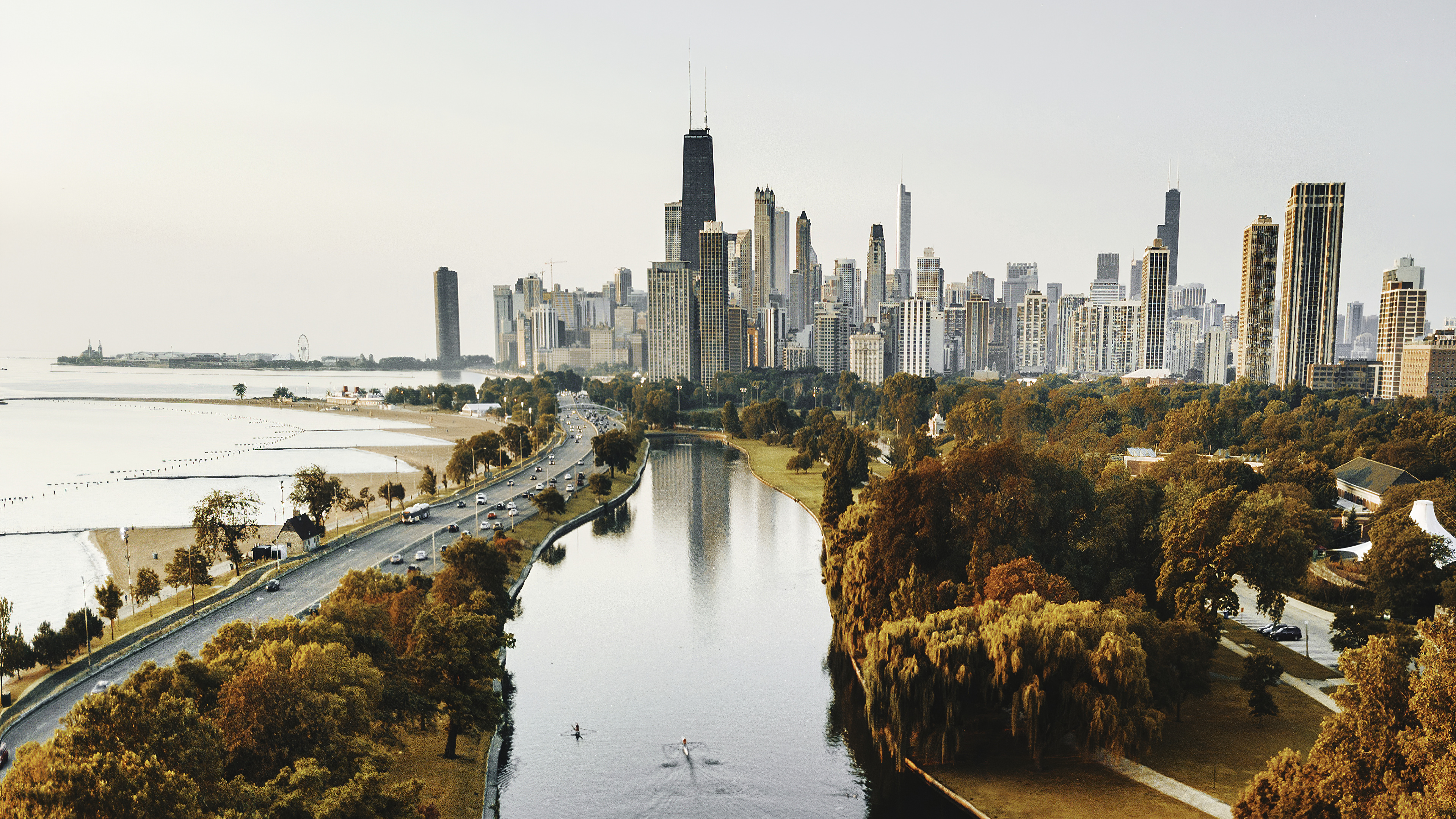 Chicago fall park river, Down the, 3840x2160 4K Desktop