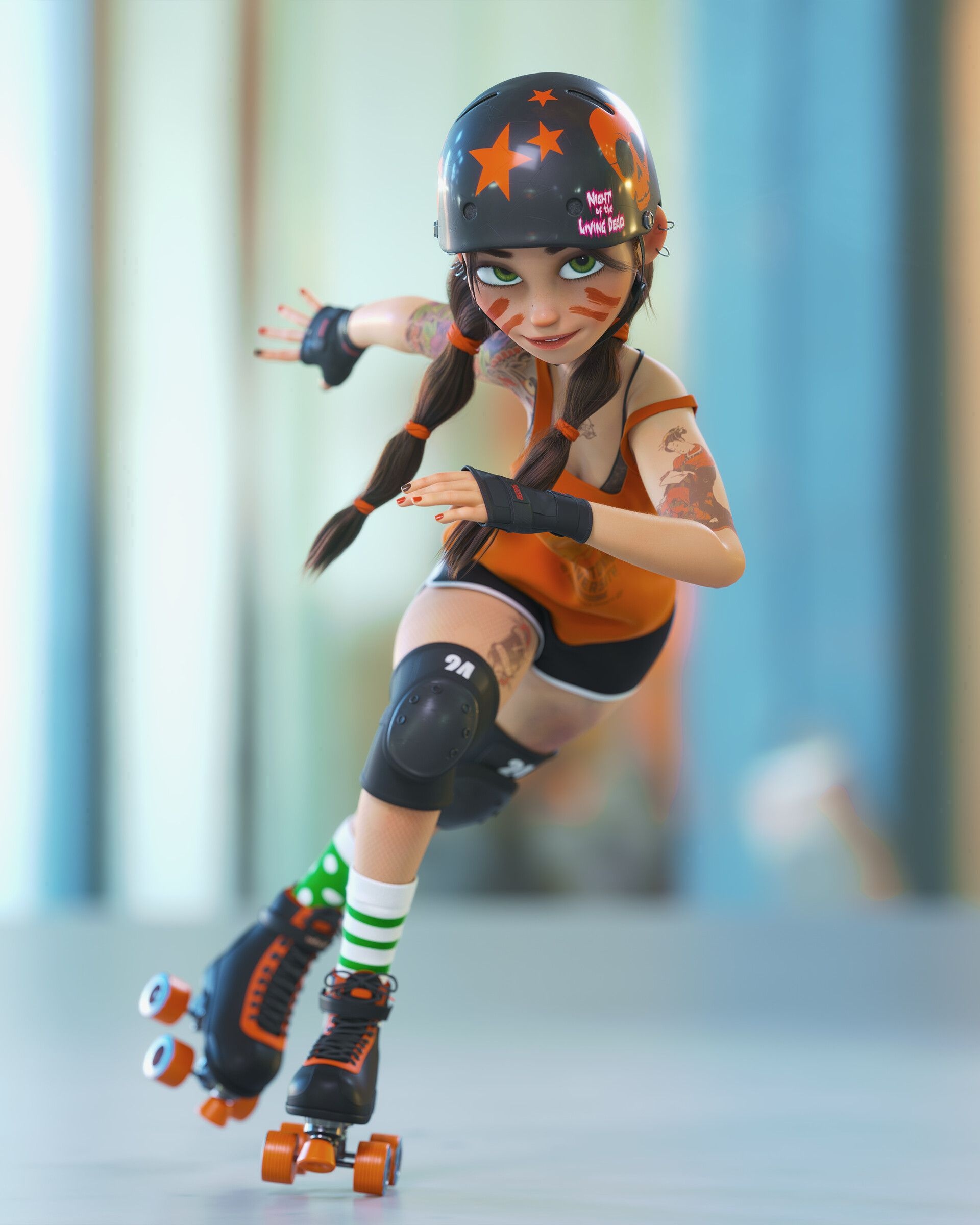 Rollerskating: Skater girl figure, Street skating, Freestyle roller dancing. 1920x2400 HD Background.