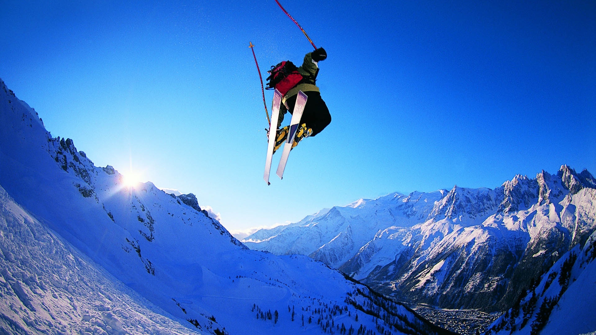 Jumping: Extreme winter sport, Downhill, Cross-country distance, Freestyle, Ski jumping. 1920x1080 Full HD Wallpaper.