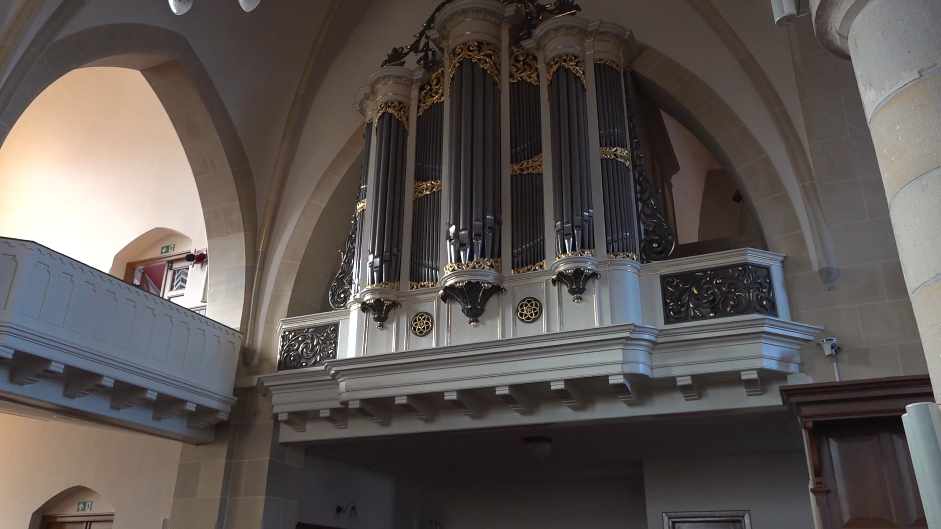 Pipe Organ: A musical instrument in the balcony inside of a church, A keyboard instrument operated by the player’s hands and feet. 1920x1080 Full HD Wallpaper.