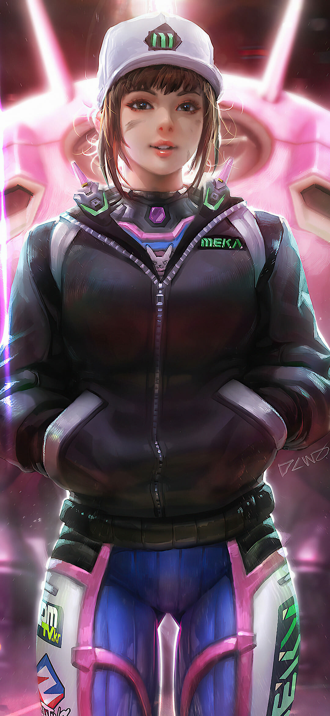 Overwatch: D.Va, Mobile Exo-Force of the Korean Army (MEKA). 1080x2340 HD Background.