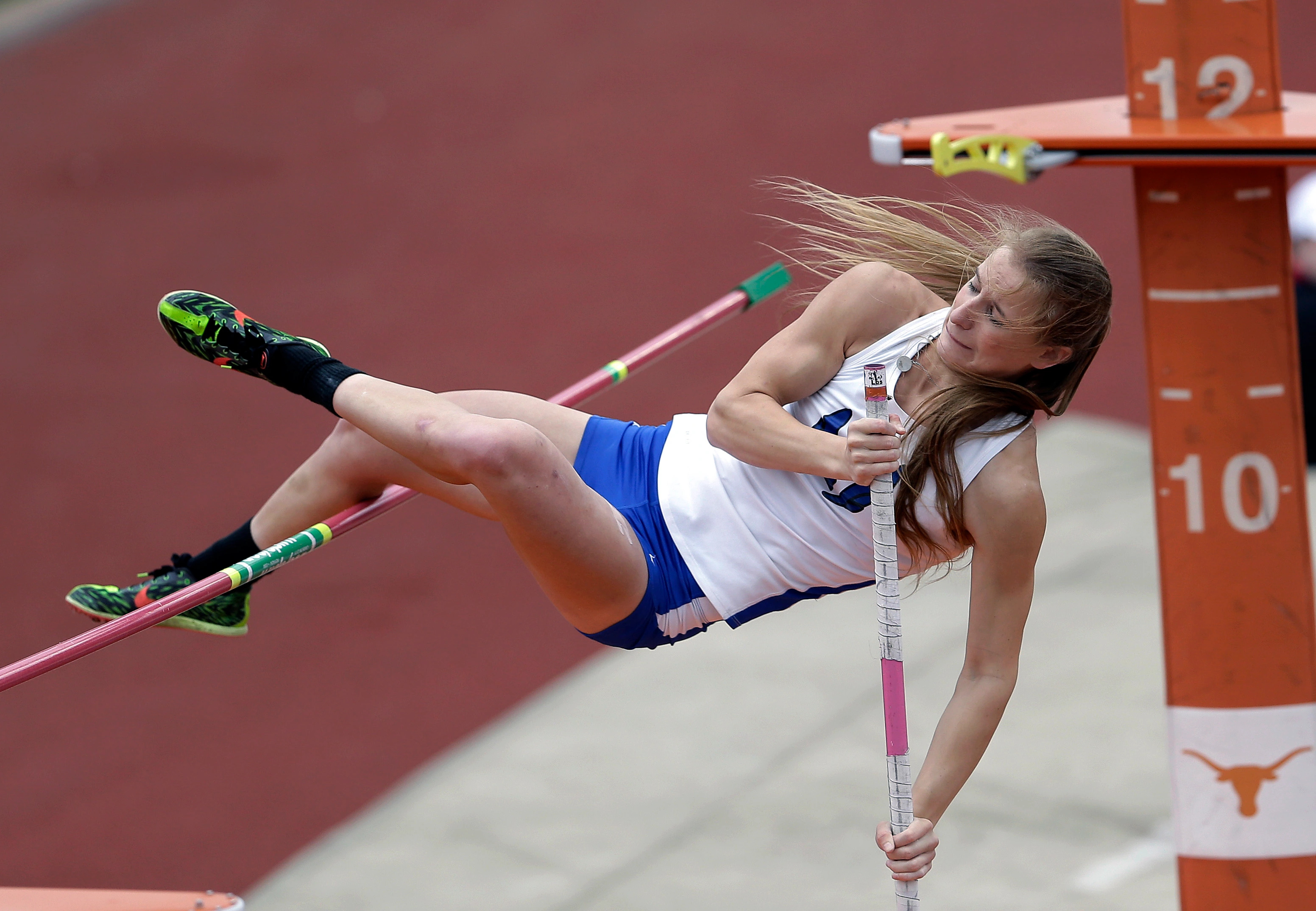 Pole Vaulting: Blind pole vaulter, Charlotte Brown, Third at state meet, Texas, Track and field. 3110x2150 HD Background.