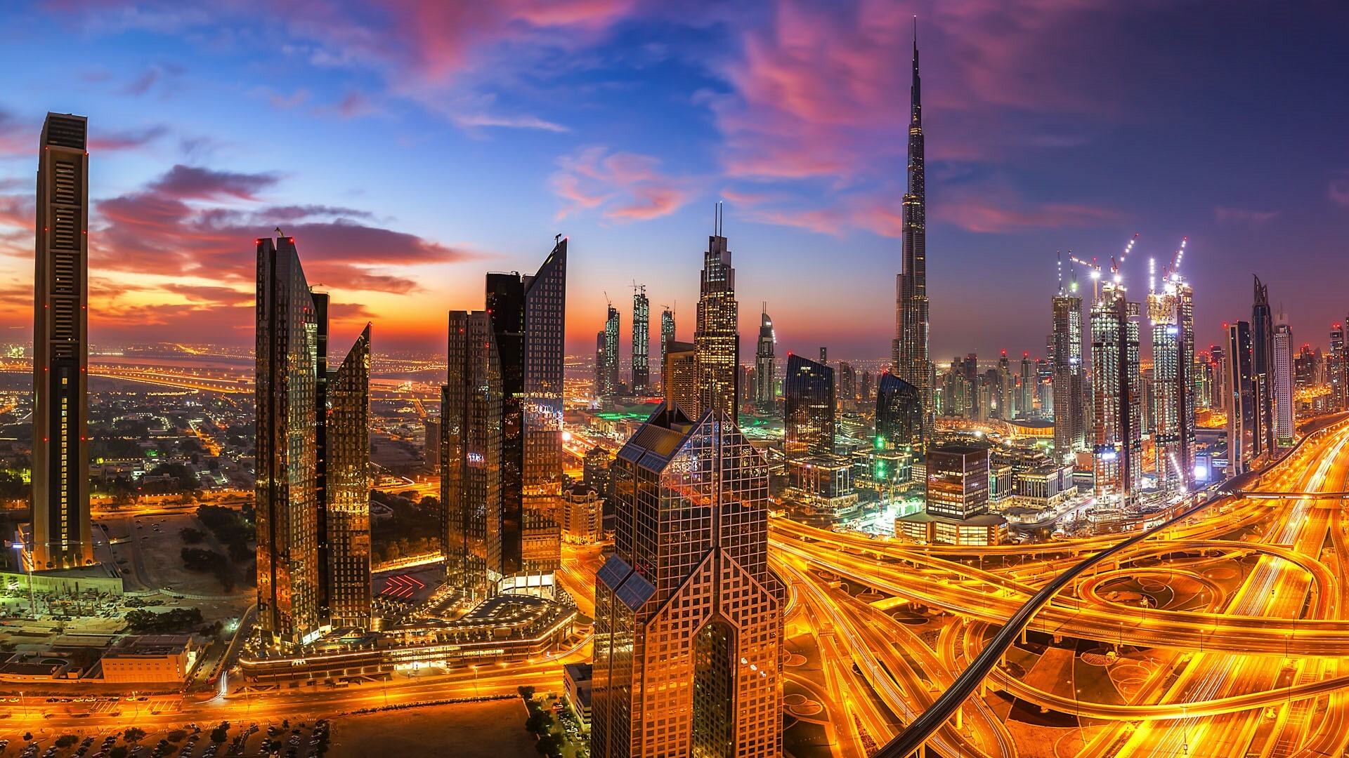 United Arab Emirates: Dubai urban skyline, UAE, Middle East. 1920x1080 Full HD Wallpaper.
