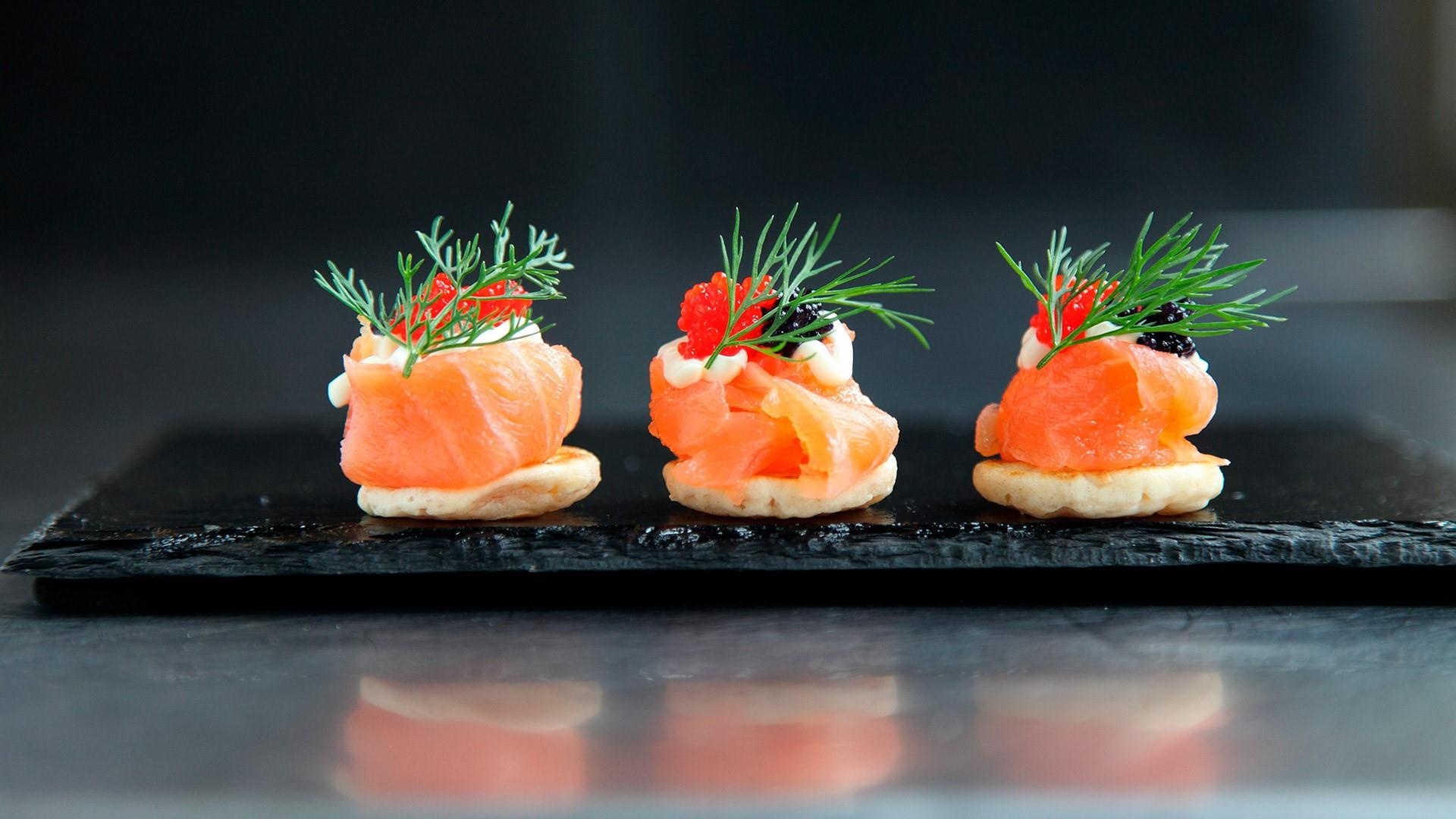Sushi: Salmon, Sashimi, Natural foods. 1920x1080 Full HD Background.