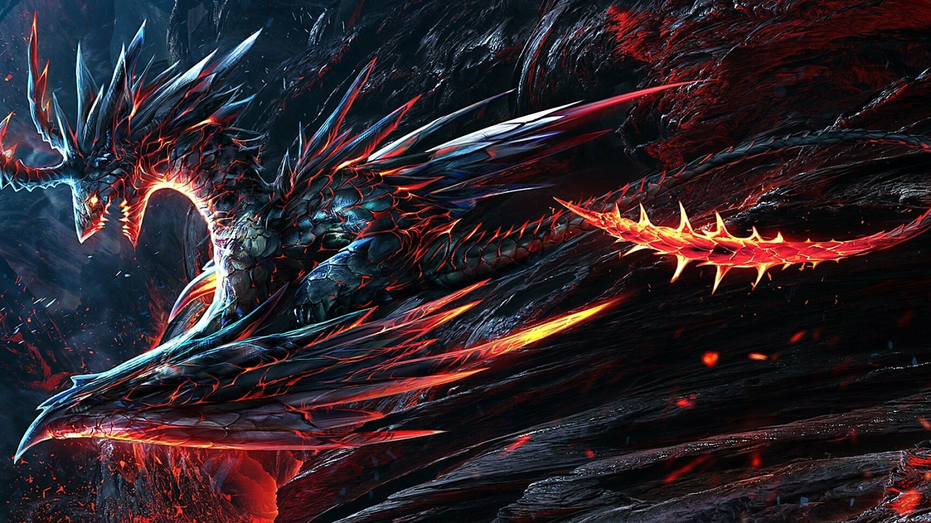 Dragon: Serpent, depicted as having four legs, wings, talons, and fangs and can breathe fire. 1920x1080 Full HD Wallpaper.