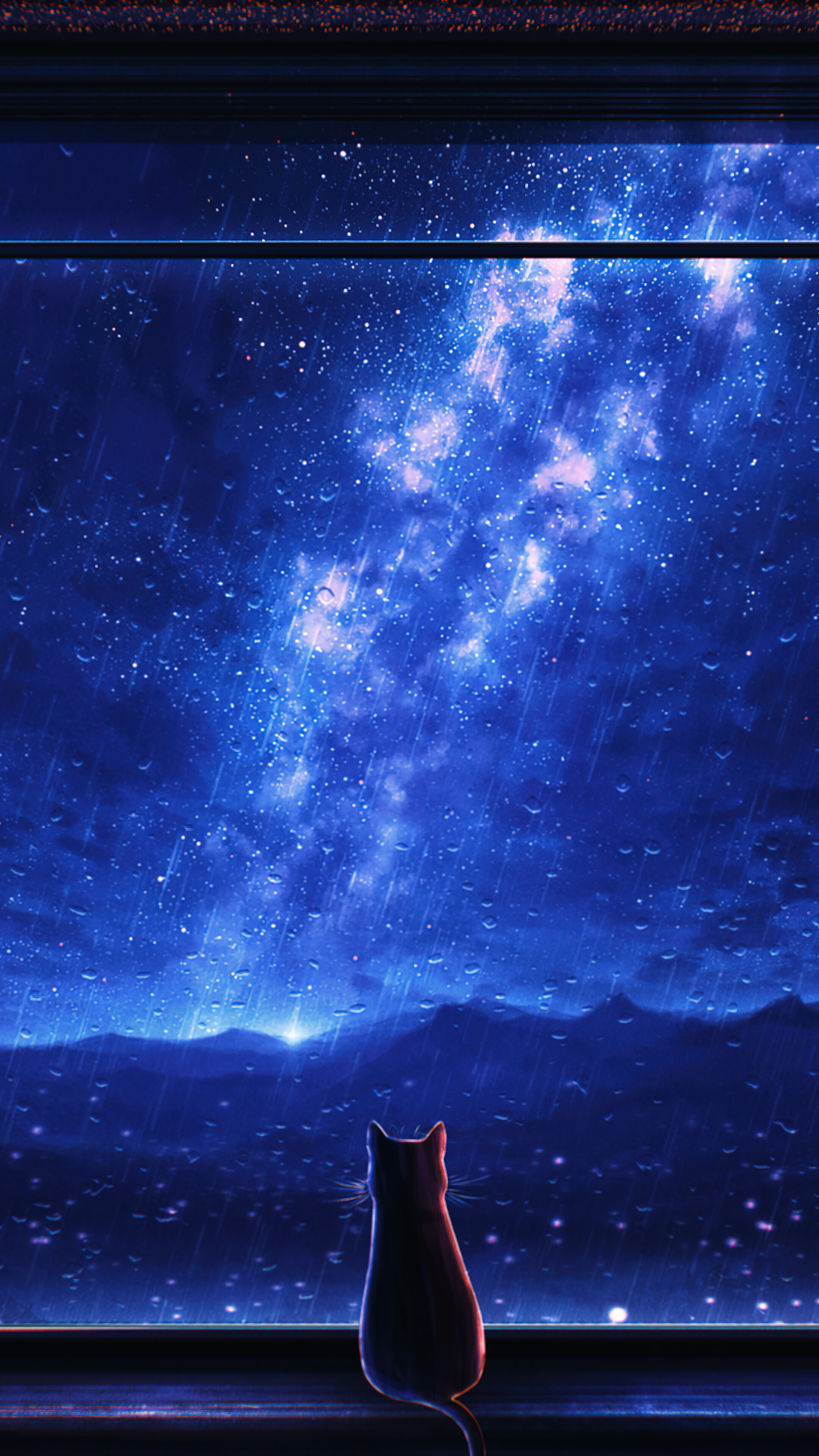 Galaxy Cat, Stargazing feline, Night sky anime, Cosmic beauty, 2160x3840 4K Handy