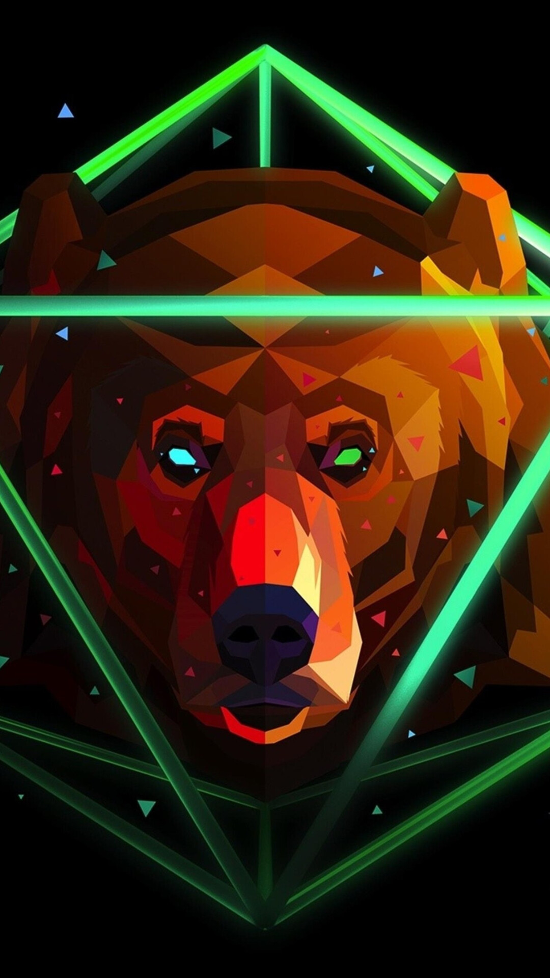 Geometric Animal: Art with straight lines and mathematical features and relationships, Bear. 1080x1920 Full HD Background.
