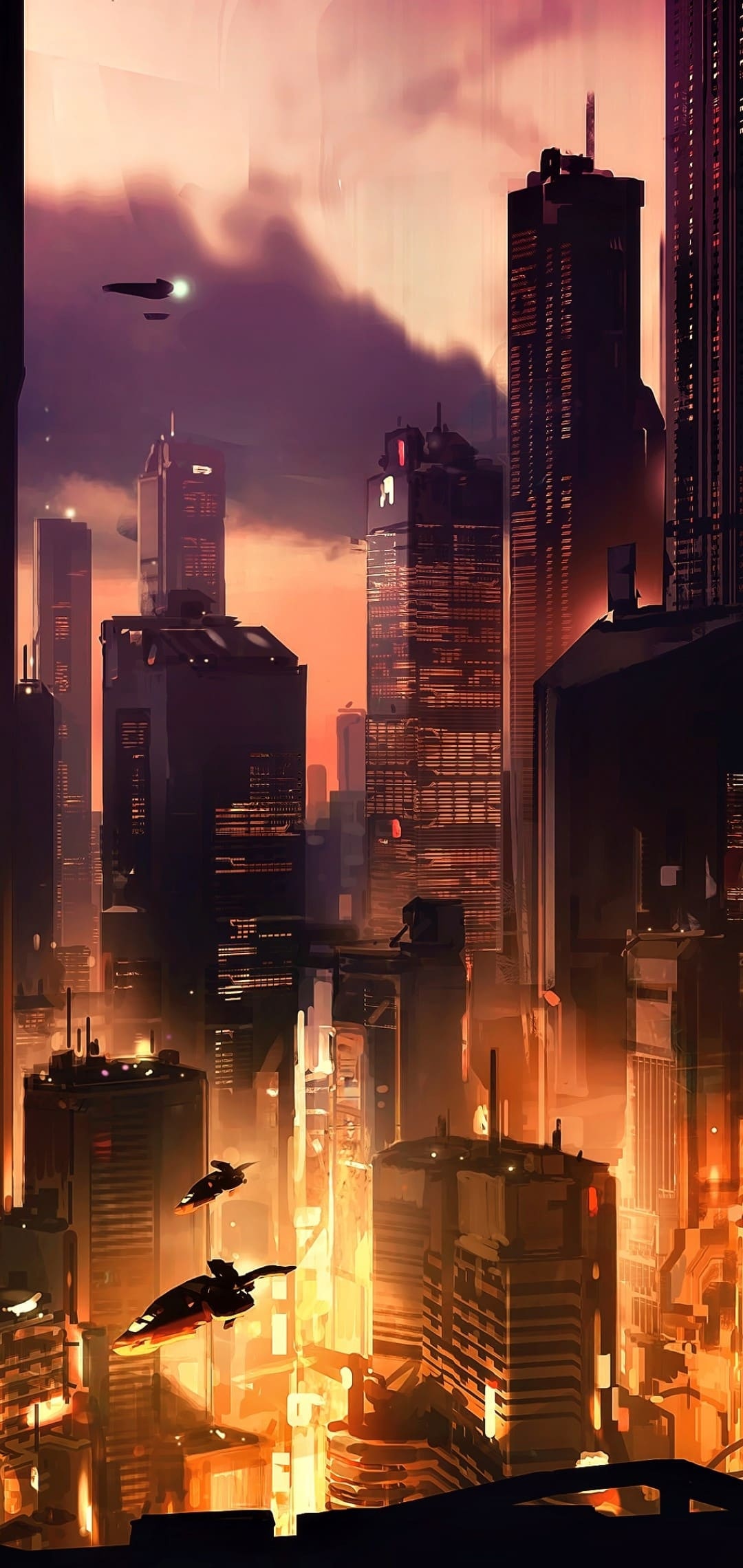 Futuristic City Skyline, Digital art, Desktop wallpapers, Mobile backgrounds, 1080x2280 HD Phone