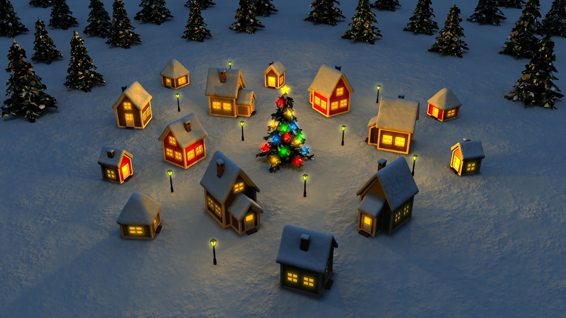 Winter Christmas scene, Snow-covered village, Serene wallpaper, Holiday beauty, 1920x1080 Full HD Desktop