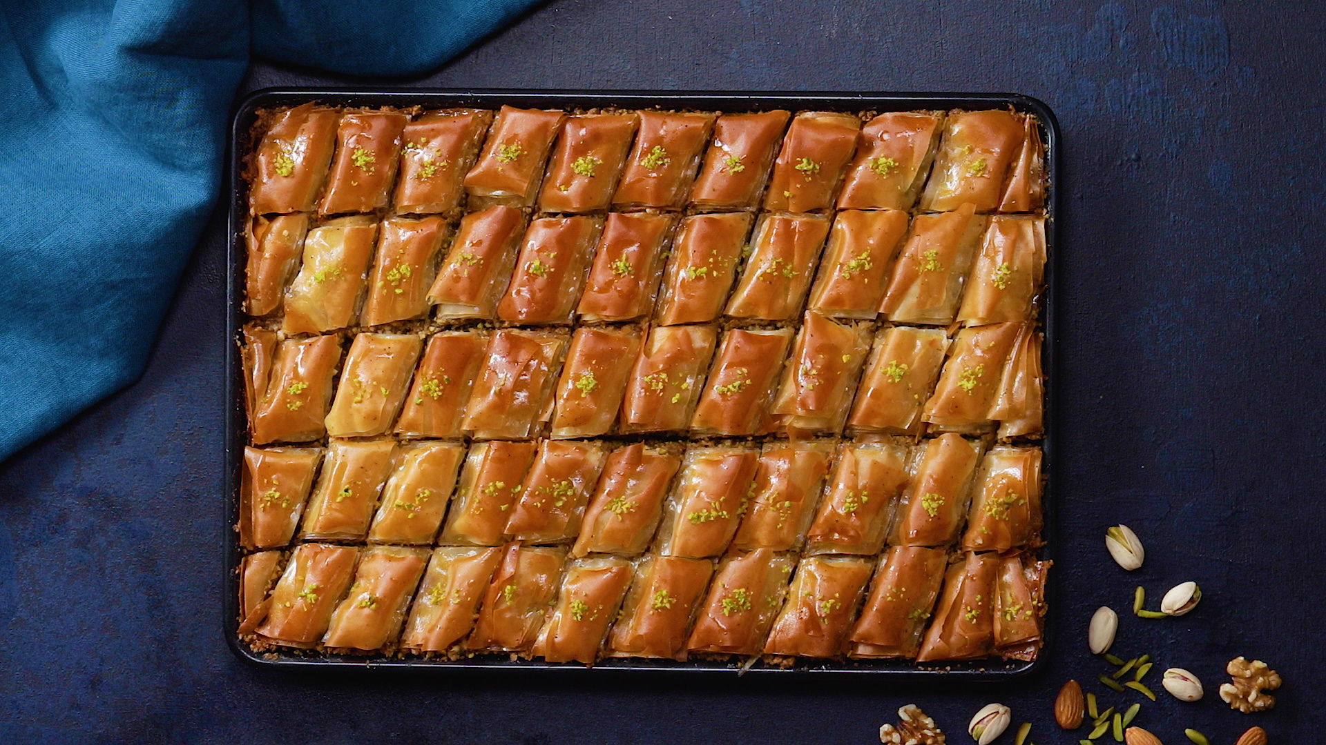 Baklava: The layers of phyllo pastry must be rolled out thinly, Cooking. 1920x1080 Full HD Background.