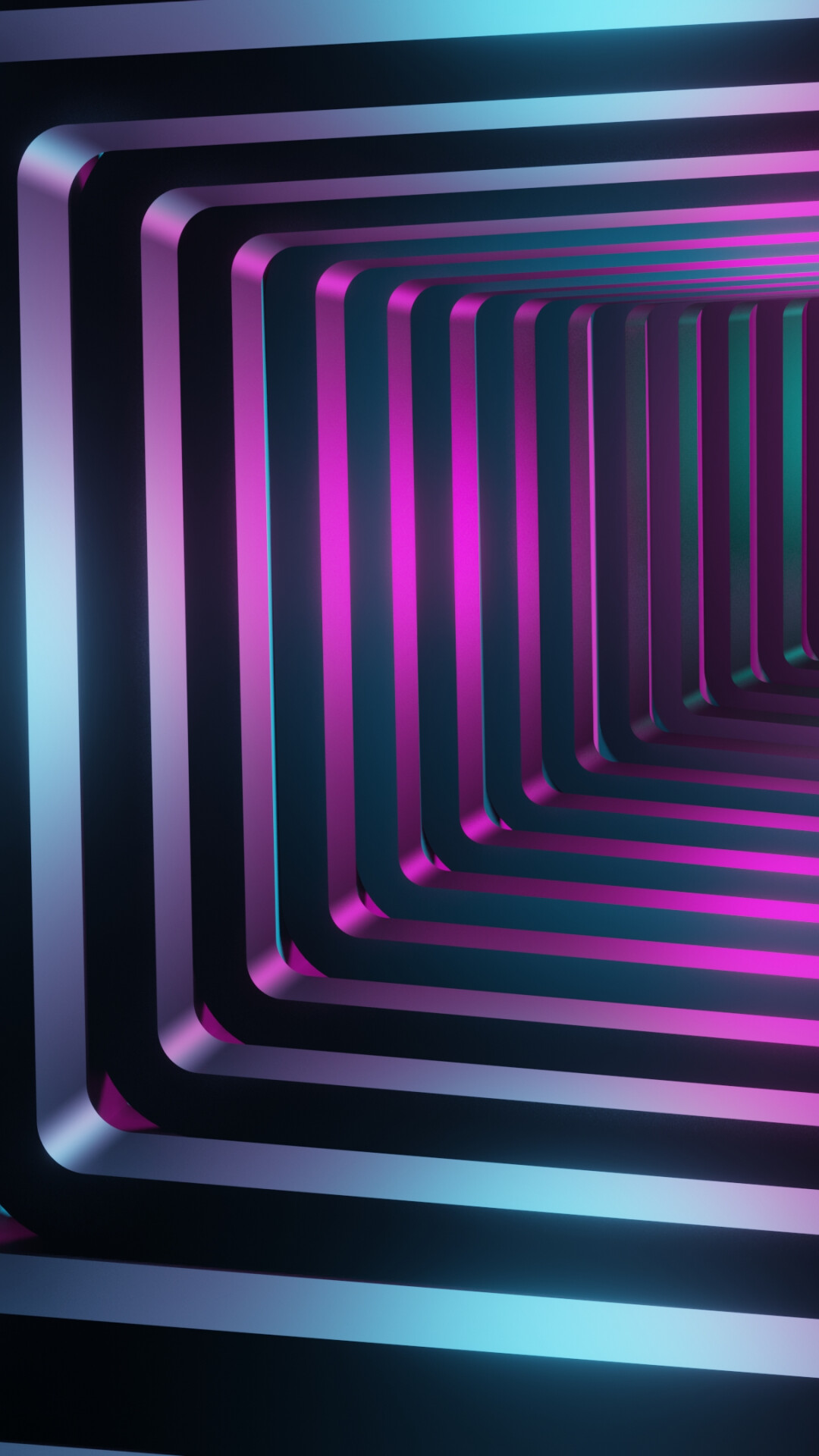 Glow in the Dark: Rectangle tunnel, Neon lighting, Infinite square tunnel. 1080x1920 Full HD Background.