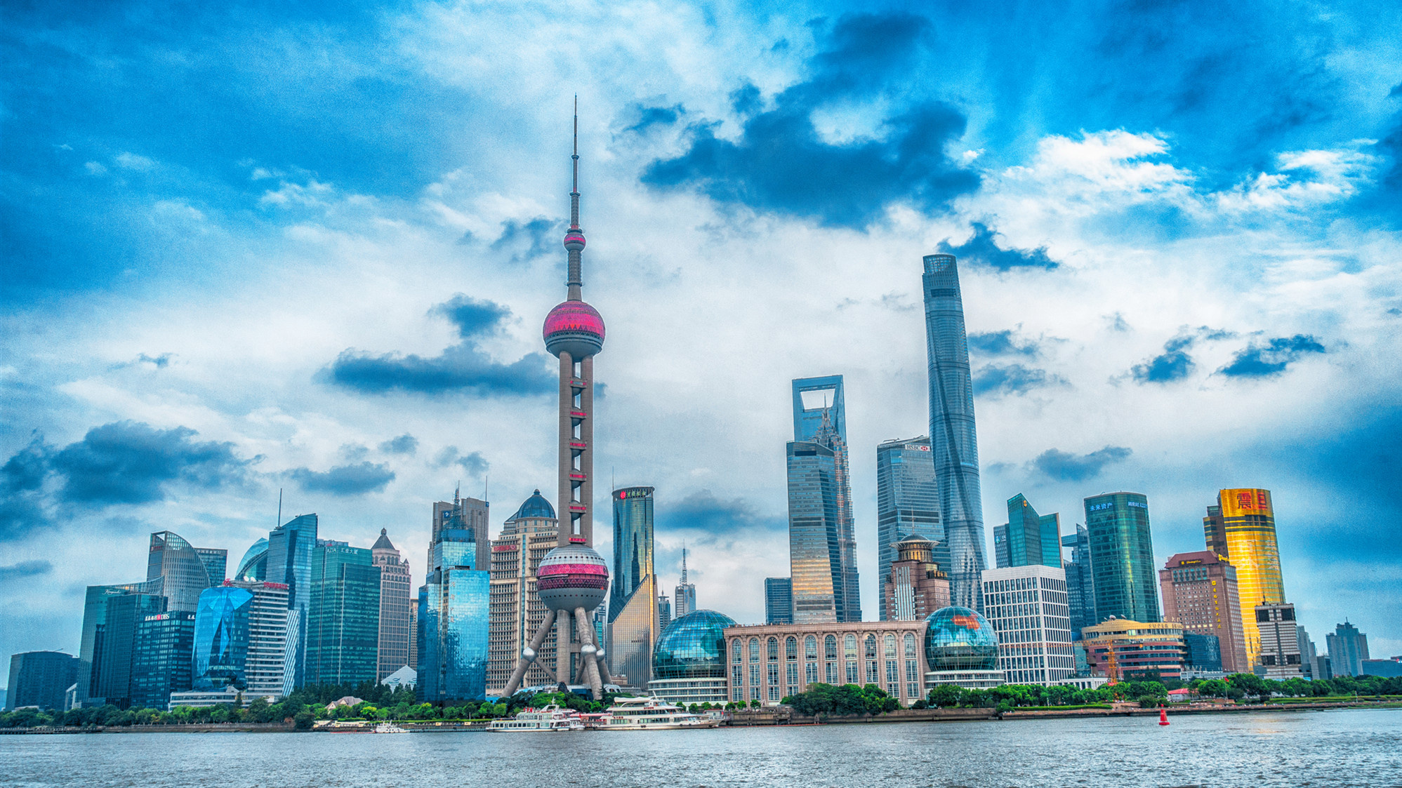 Oriental Pearl Tower, Iconic architecture, Shanghai landmark, Travel destination, 2000x1130 HD Desktop