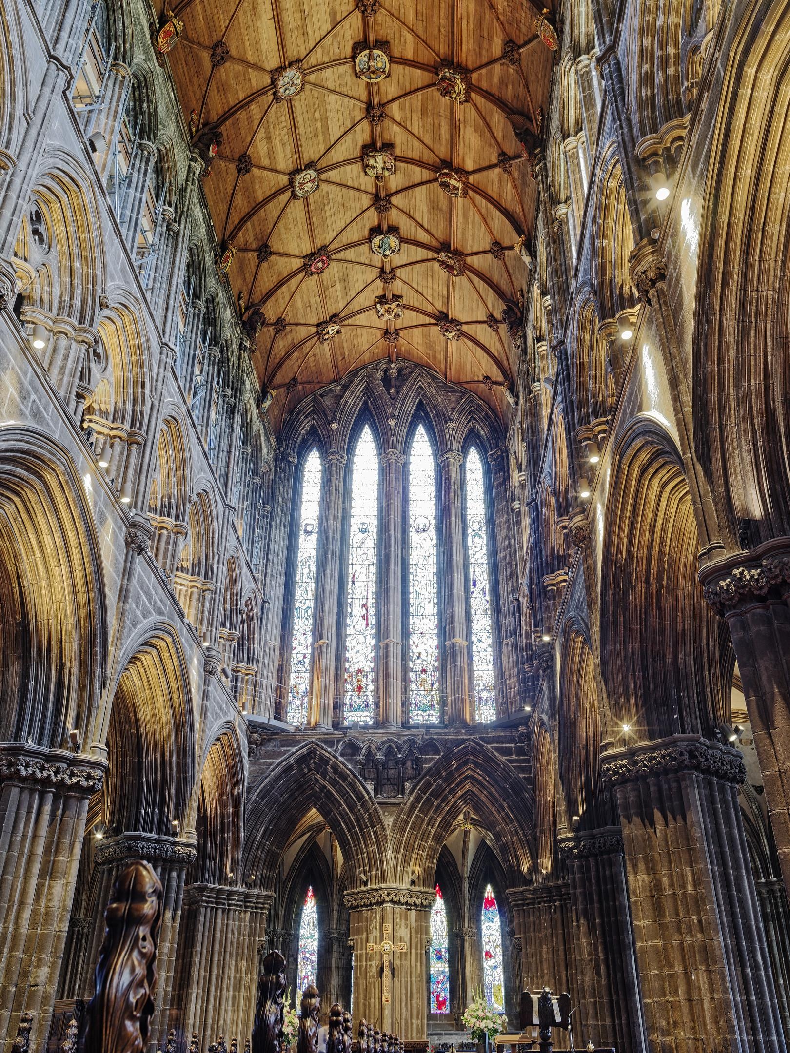 Gothic Architecture: Inside the Glasgow Cathedral, Scotland, Lierne vaults, Stained-glass windows. 1620x2160 HD Wallpaper.