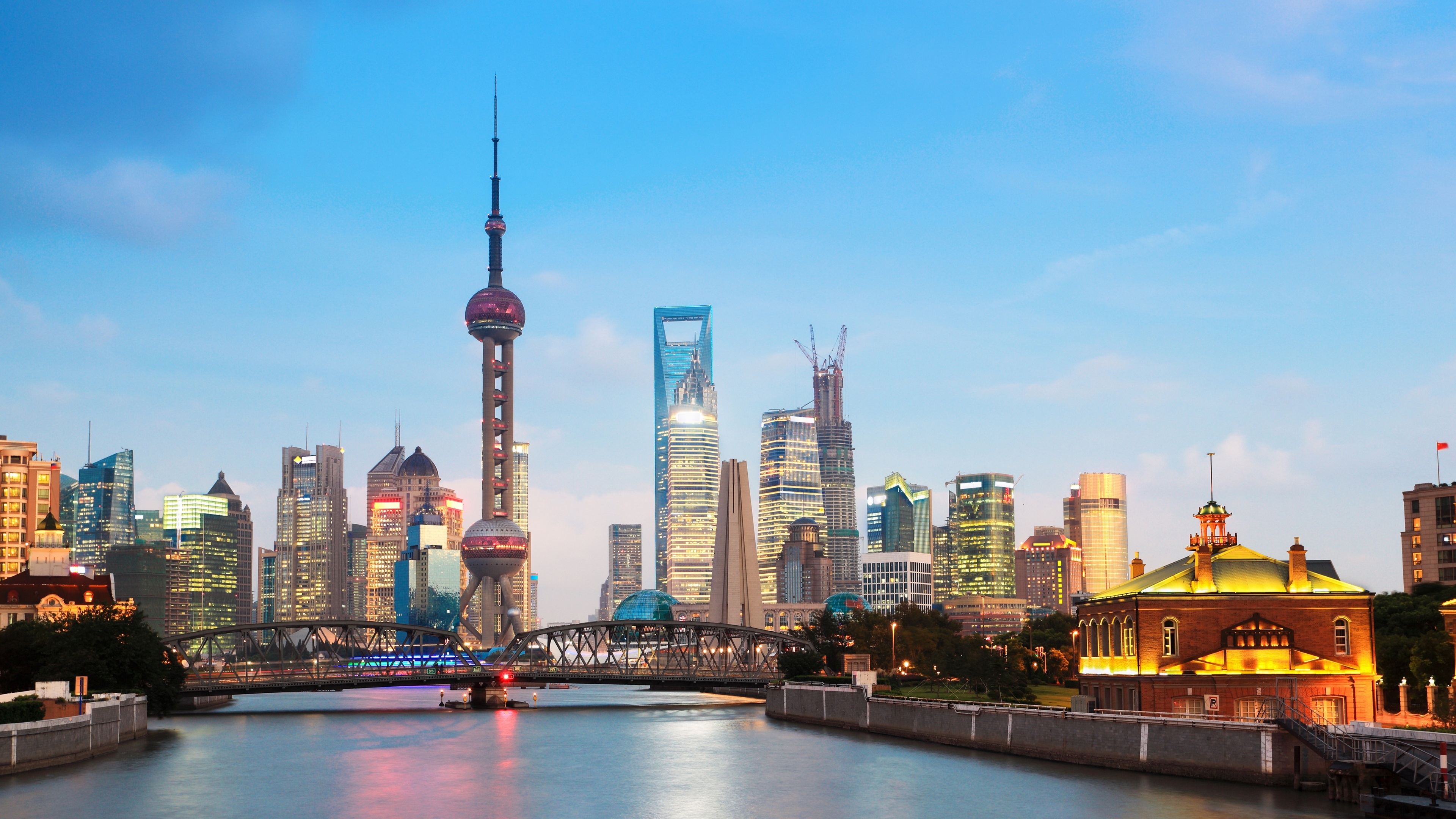 Oriental Pearl Tower, Shanghai, Waibaidu bridge, China world, 3840x2160 4K Desktop