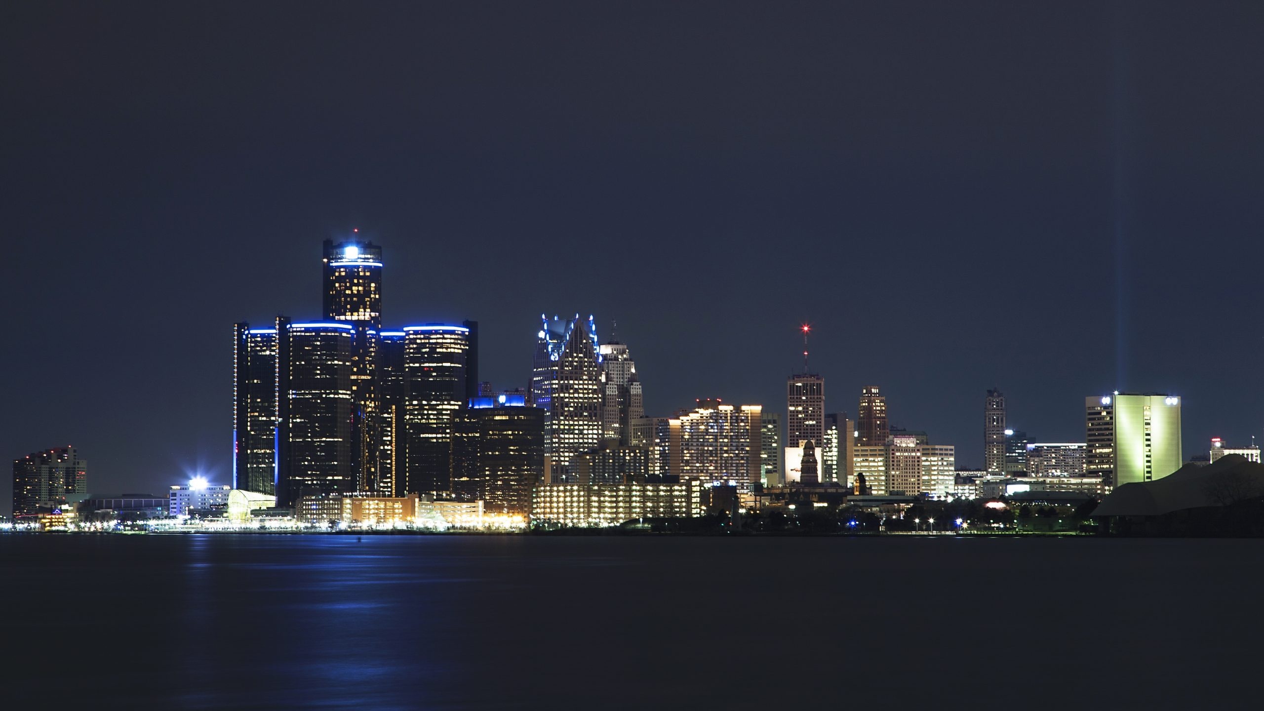 Detroit skyline, Belle Isle, Downtown Detroit, Detroit River, 2560x1440 HD Desktop