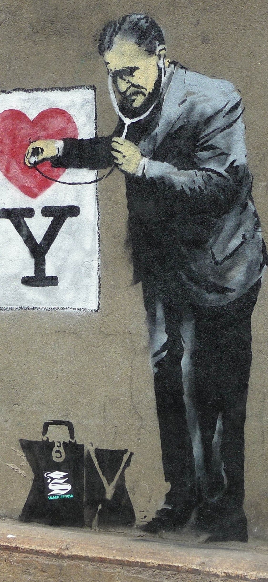 Banksy: A street artist whose works have appeared all over the world, Painting. 1130x2440 HD Wallpaper.