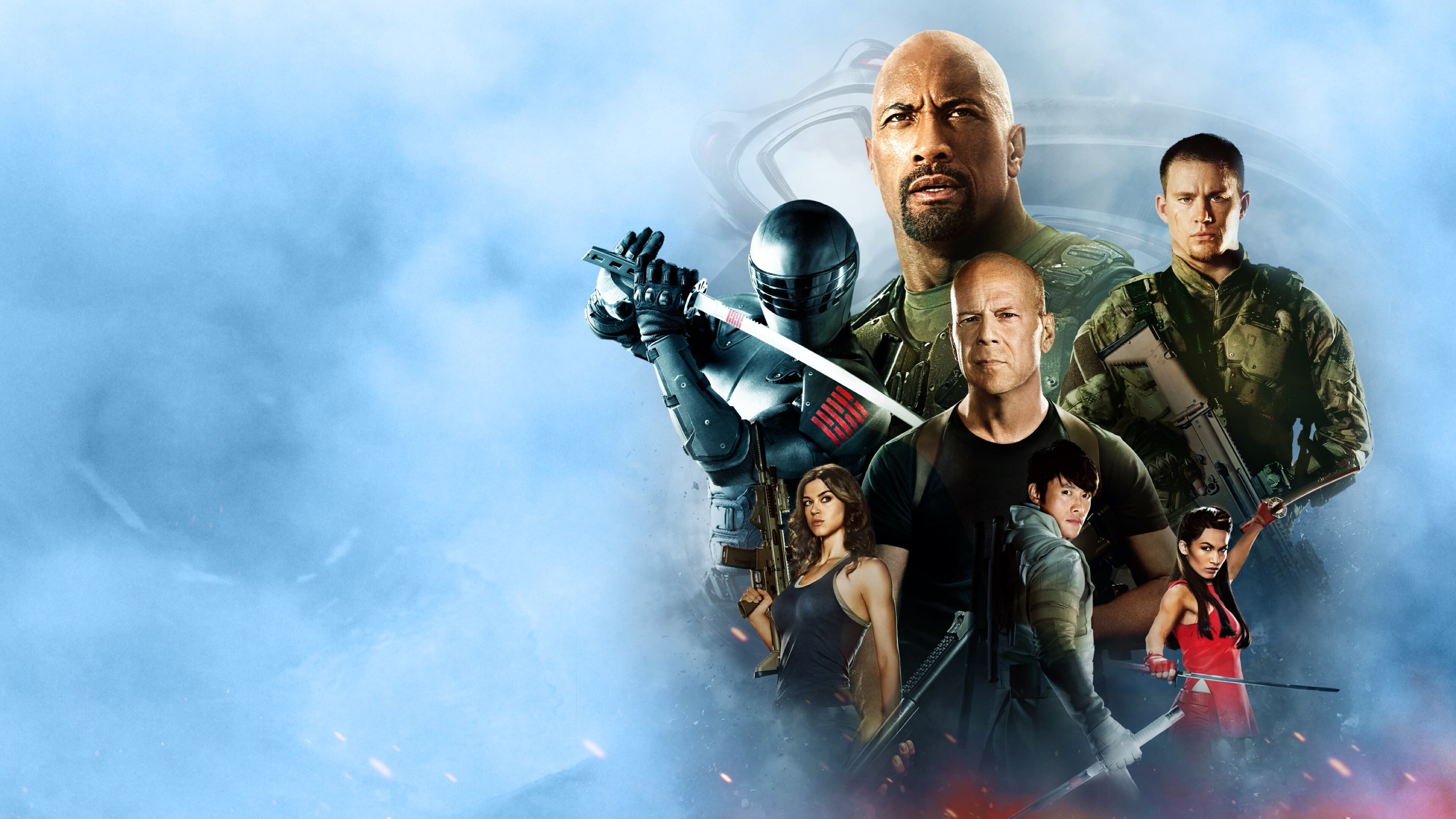 G.I. Joe (Movie): Retaliation, American Military Sci-Fi Action Film, Dwayne Johnson, Bruce Willis, D. J. Cotrona, Adrianne Palicki, 2013. 3840x2160 4K Background.