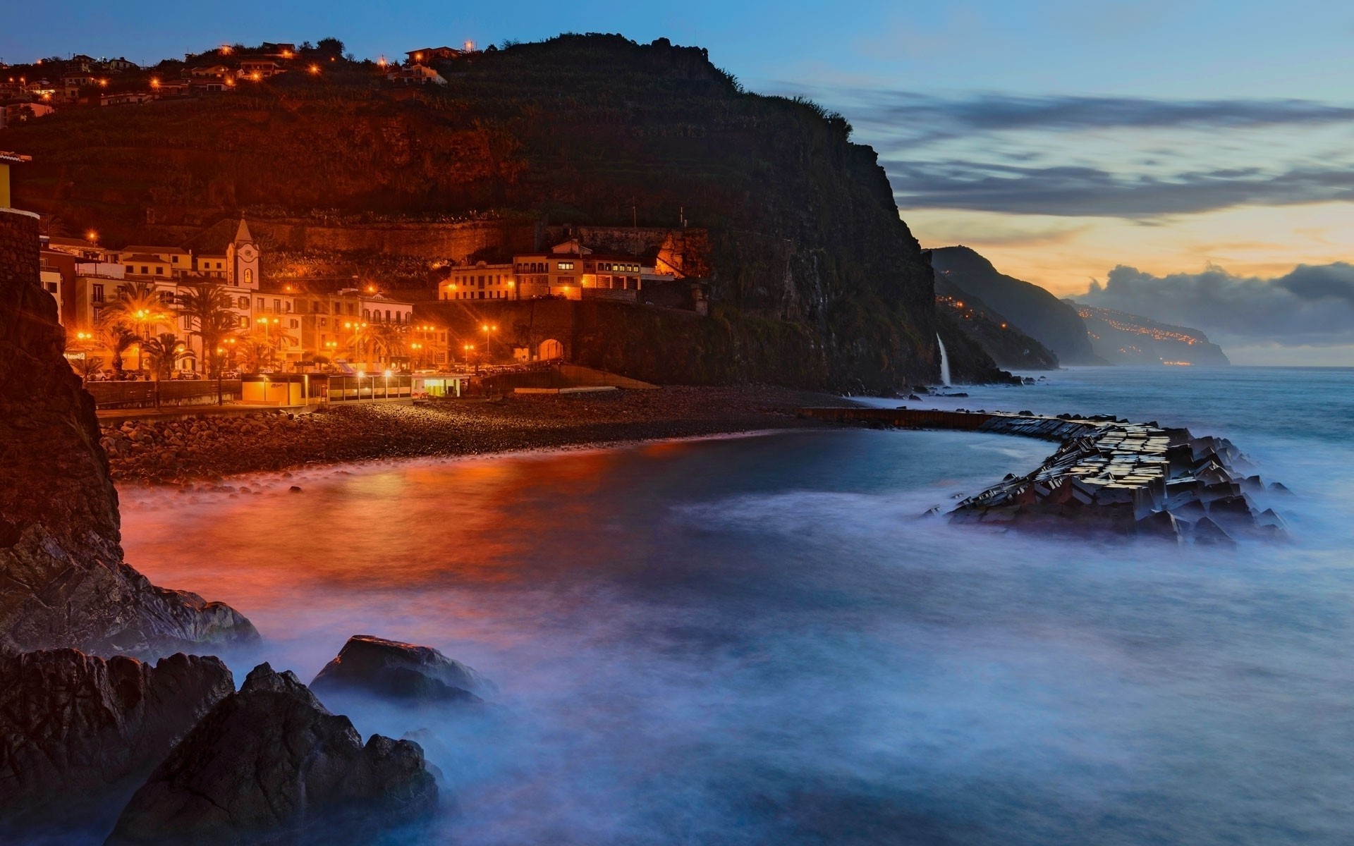 Madeira Travels, Captivating architecture, Evening lights, Coastal cliffs, 1920x1200 HD Desktop