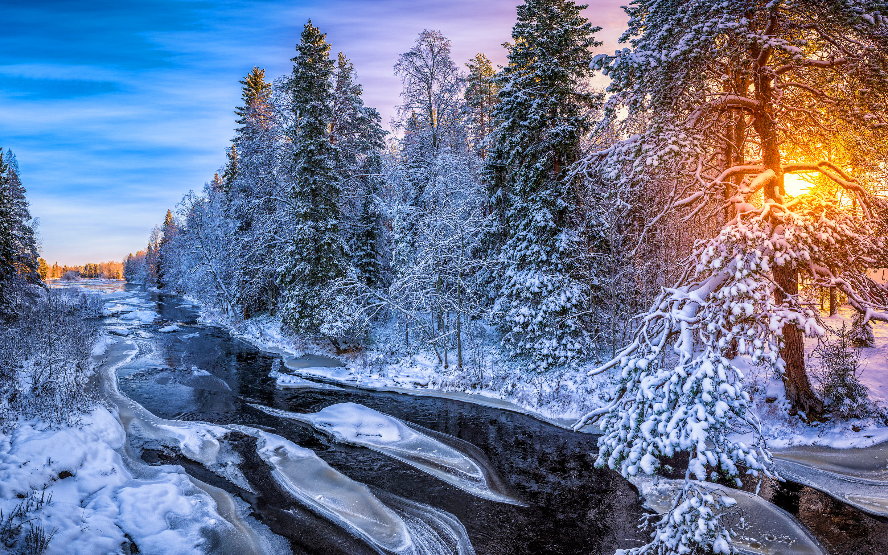 Finland: Kuusamo, Northern Europe, Beautiful nature, Winter landscape. 2880x1800 HD Background.