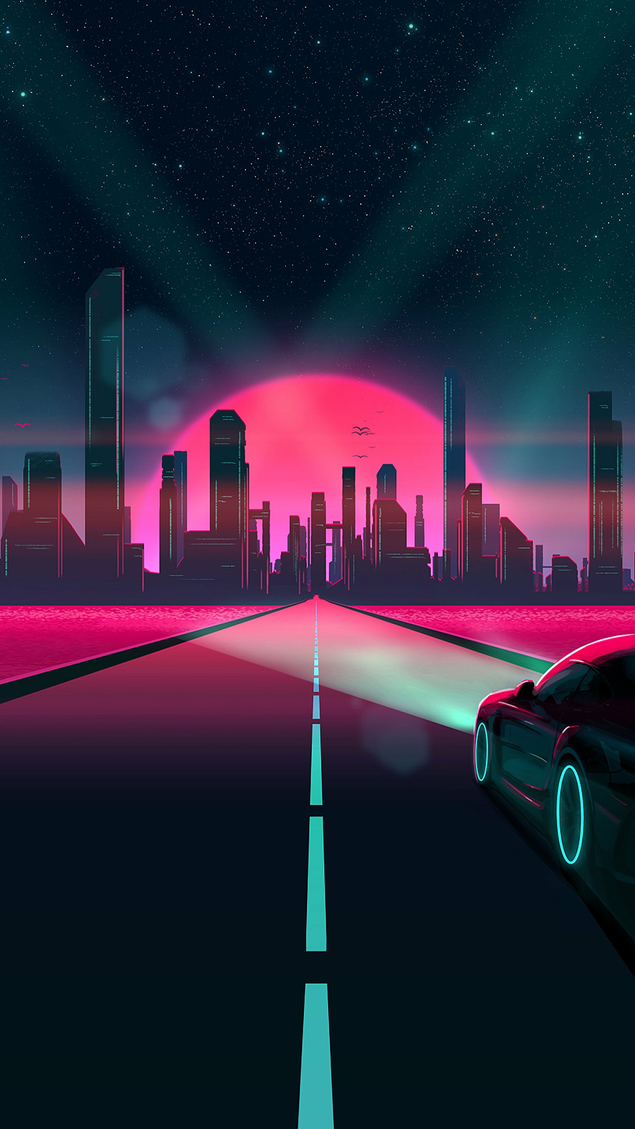 Neon: Night city, Digital art, Bright colors used to create a striking visual effect. 2160x3840 4K Background.