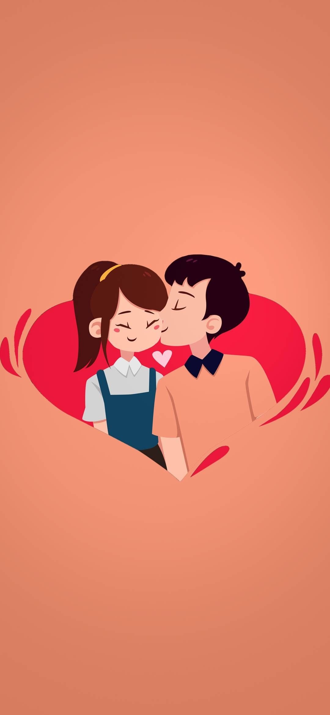 Cute love couple, Cute cartoon, HD wallpapers, 1080x2340 HD Handy
