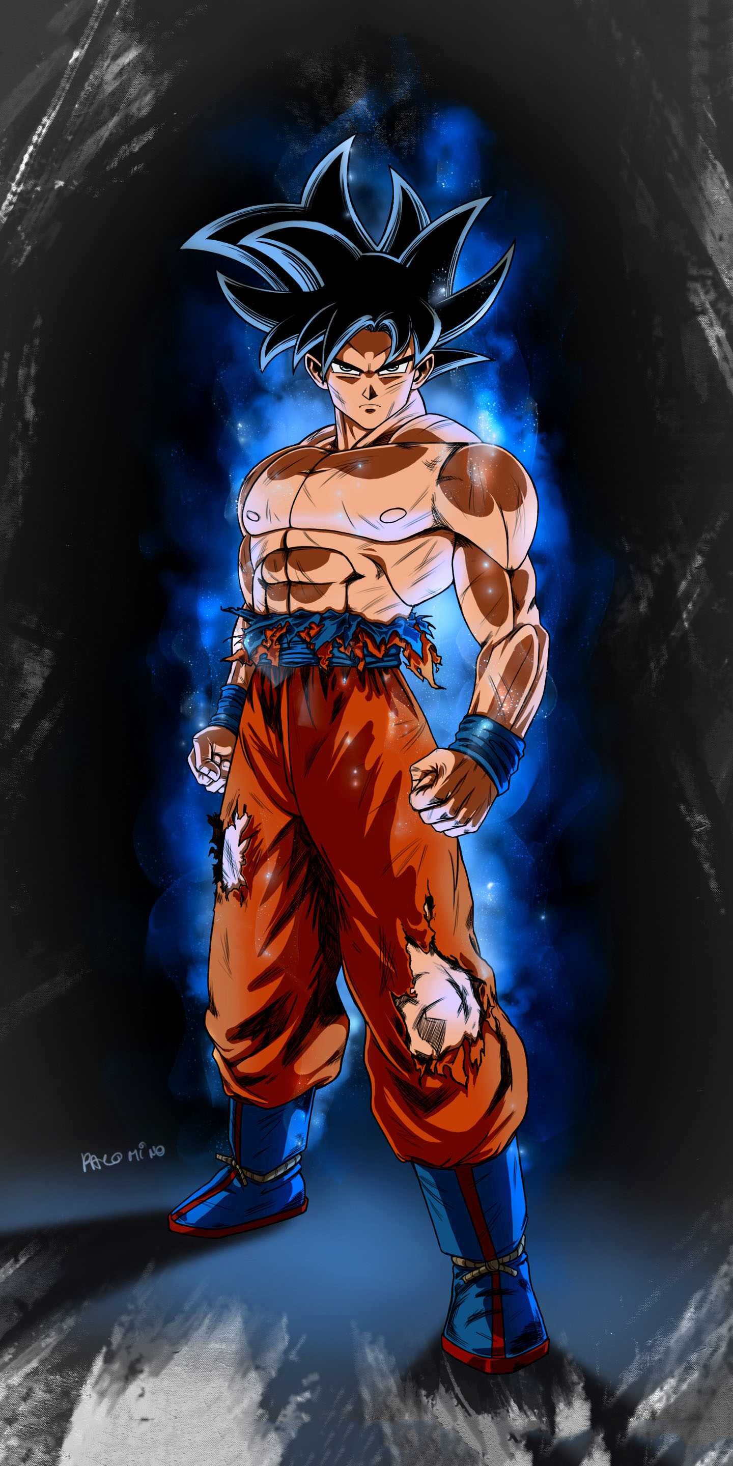 Goku: Ultra Instinct, Extremely powerful divine transformation, A complex silver and blue aura. 1440x2880 HD Wallpaper.