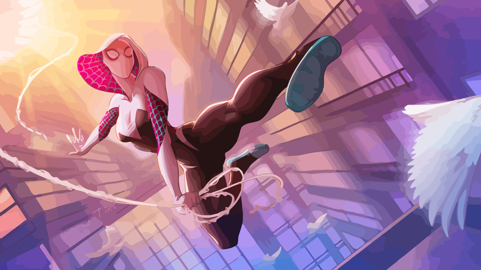 Gwen Stacy: Was one of the first spider-totems to join Spider UK's Spider-Army in order to combat the Inheritors. 1920x1080 Full HD Background.