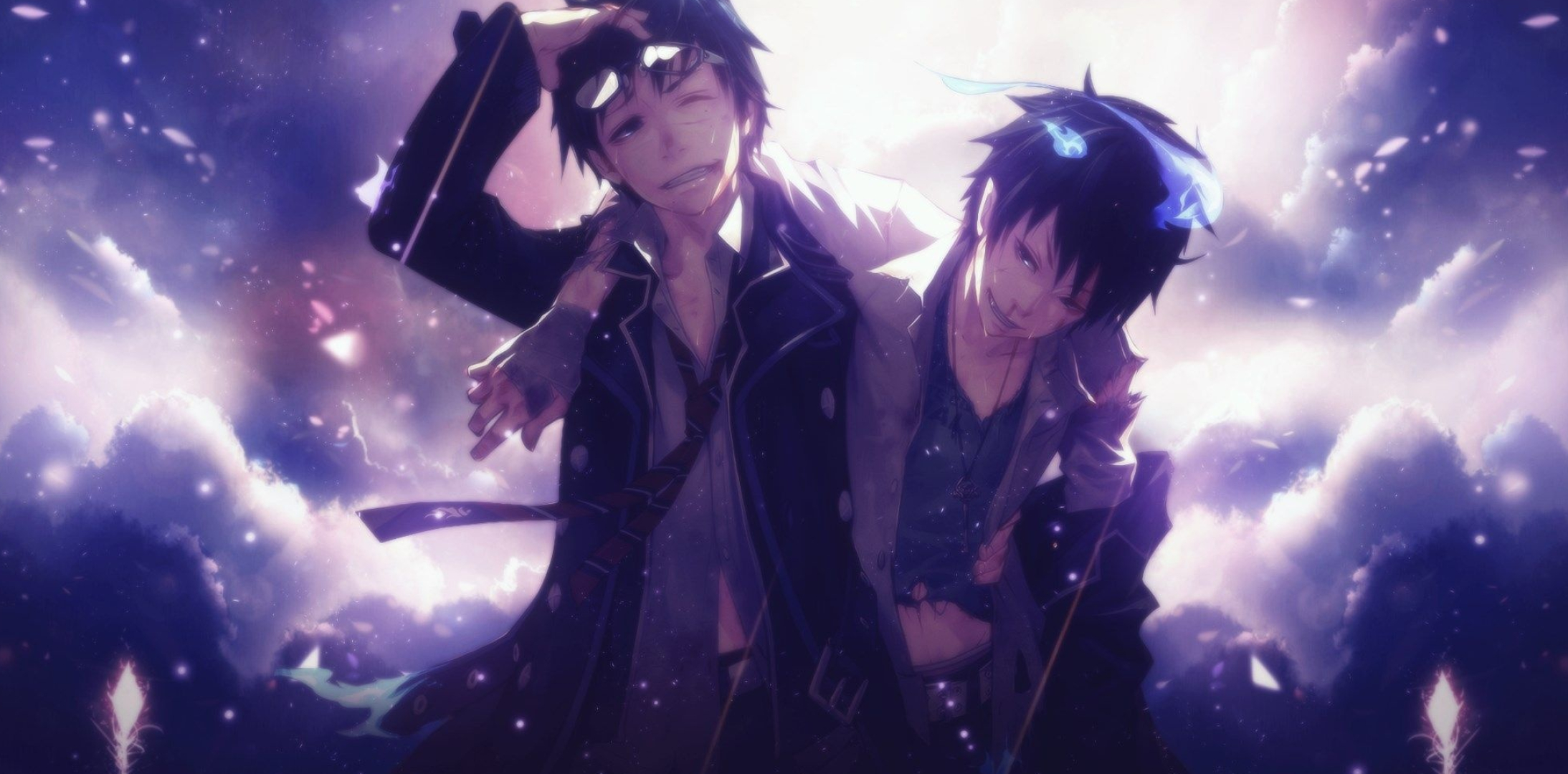 Blue Exorcist: Anime characters, A manga written and illustrated by Kazue Kato. 2190x1080 Dual Screen Wallpaper.