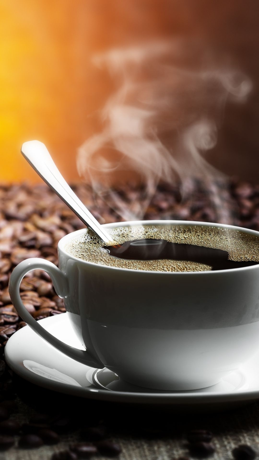 Coffee: Aromatic drink, Stimulating effect on humans, Caffeine content. 1080x1920 Full HD Background.