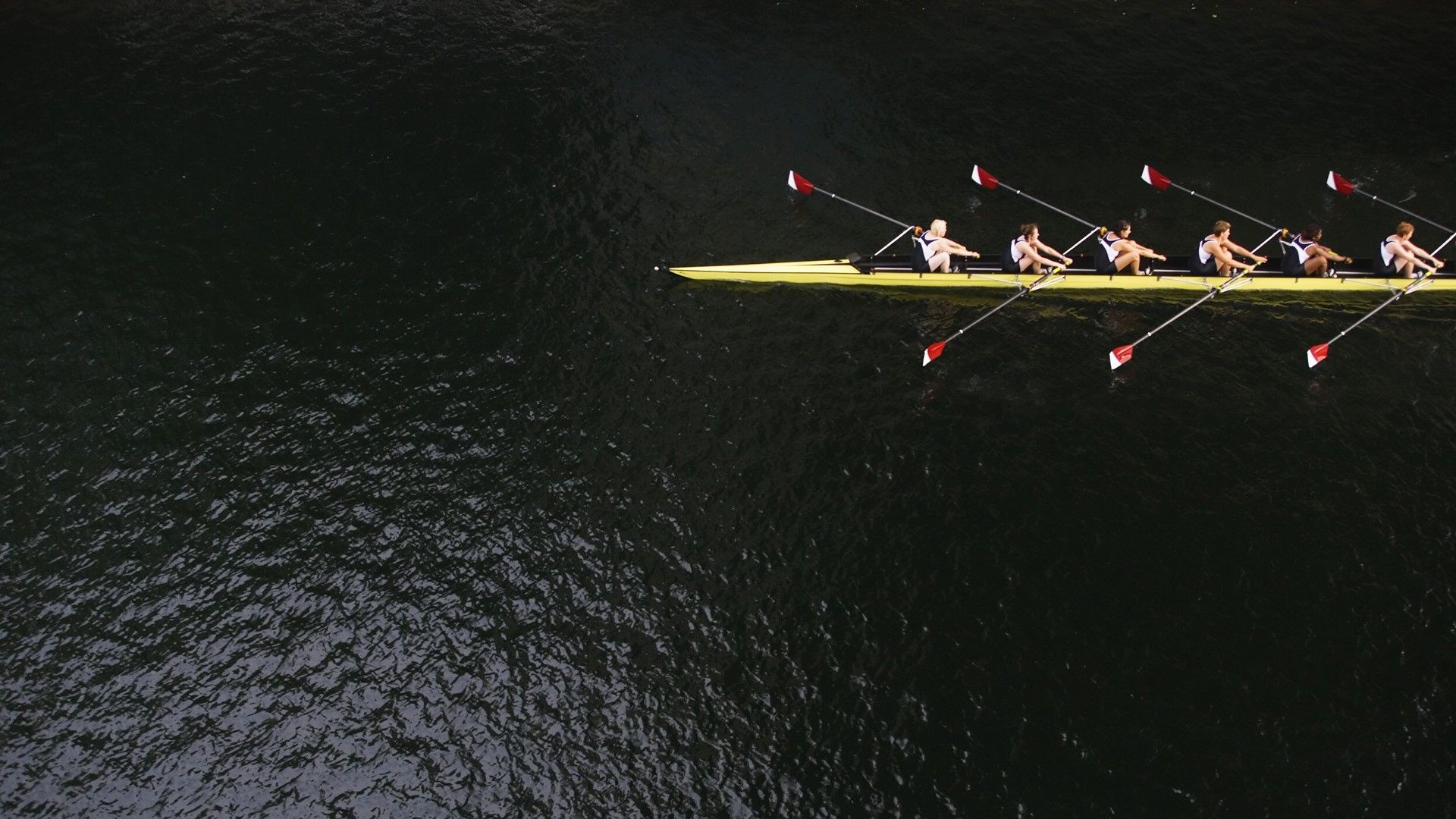 Rowing: The sport of racing boats using oars, The sweep-pulling competitive event. 1920x1080 Full HD Background.