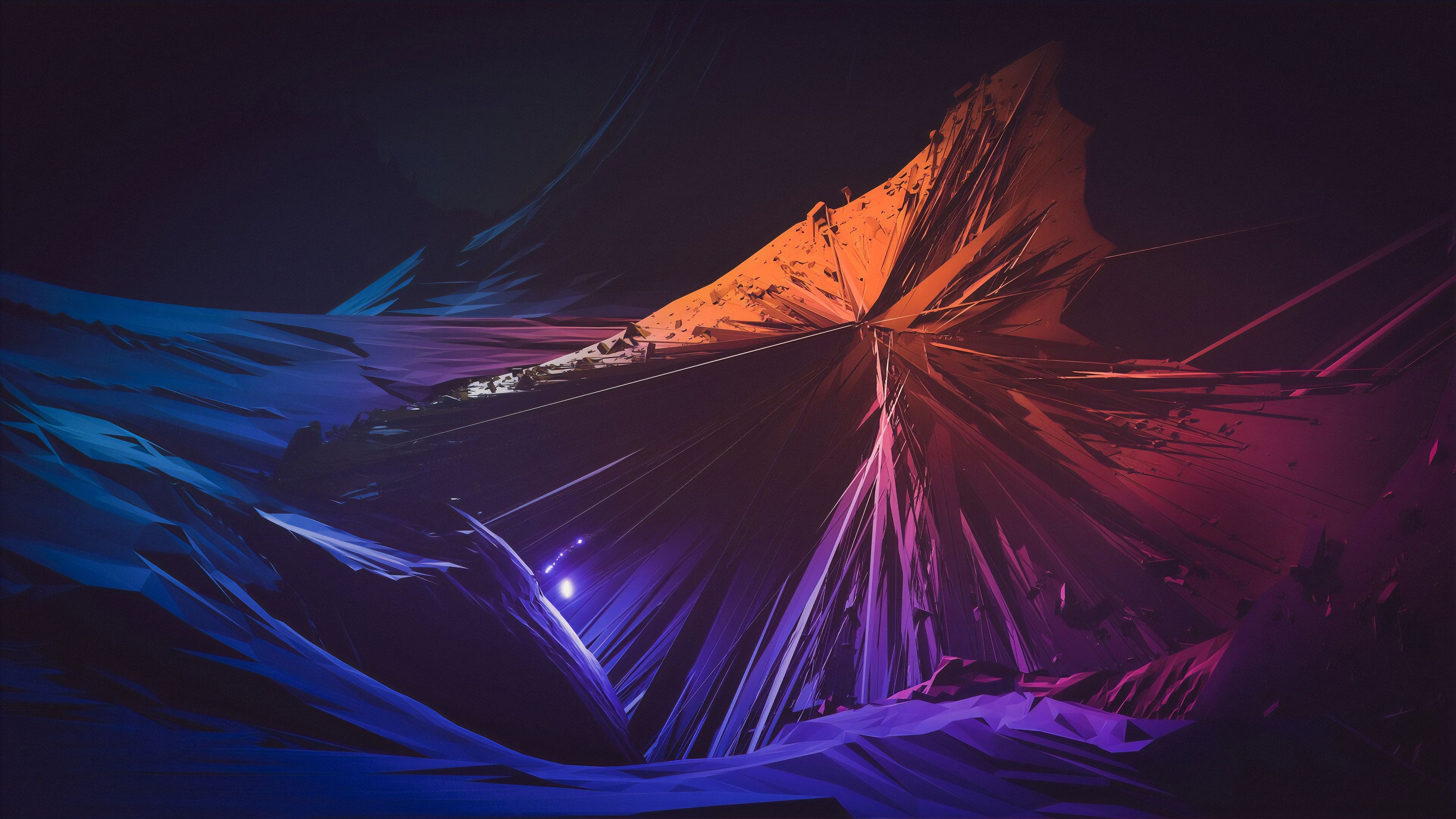 Backdrop: Abstract modern digital art, Gradient, Sharp shapes, Three-dimensional objects. 3840x2160 4K Background.