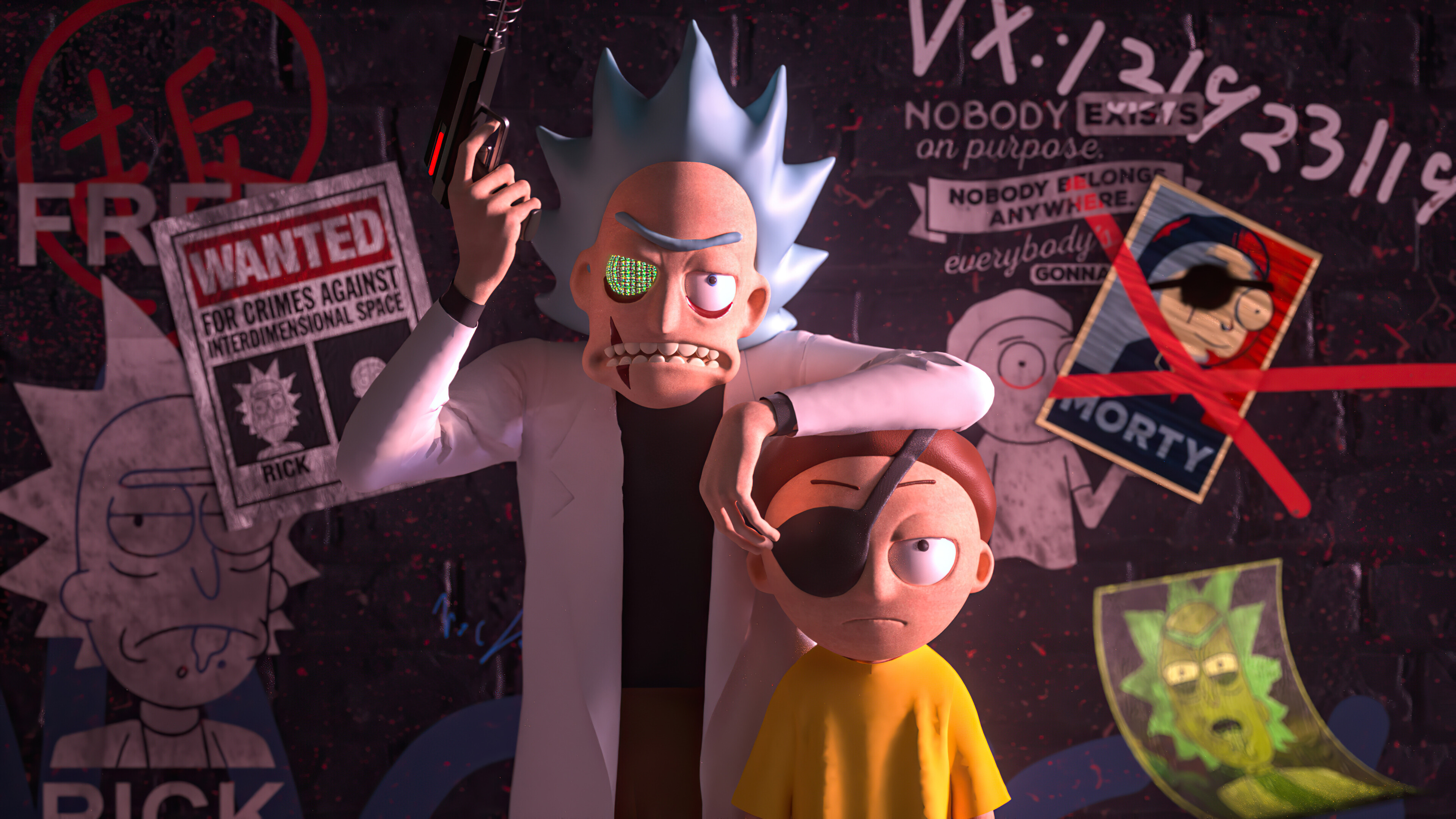 Rick and Morty: An alcoholic grandfather dragging his grandson into hijinks. 3840x2160 4K Wallpaper.