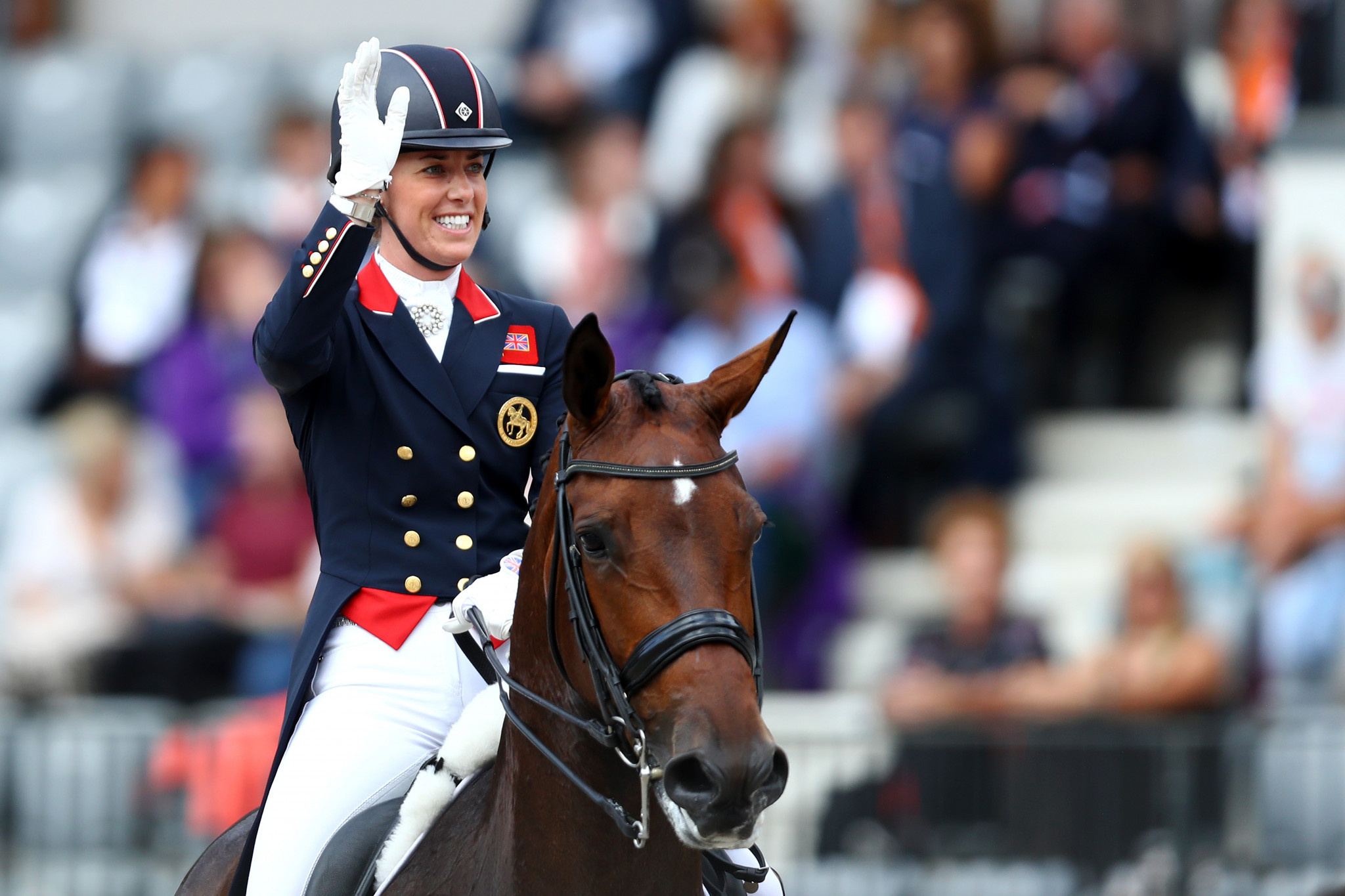 Dressage: Charlotte Dujardin competes in the FEI Dressage European Championships, Britain's second-most successful female Olympian at Tokyo 2020. 2050x1370 HD Background.