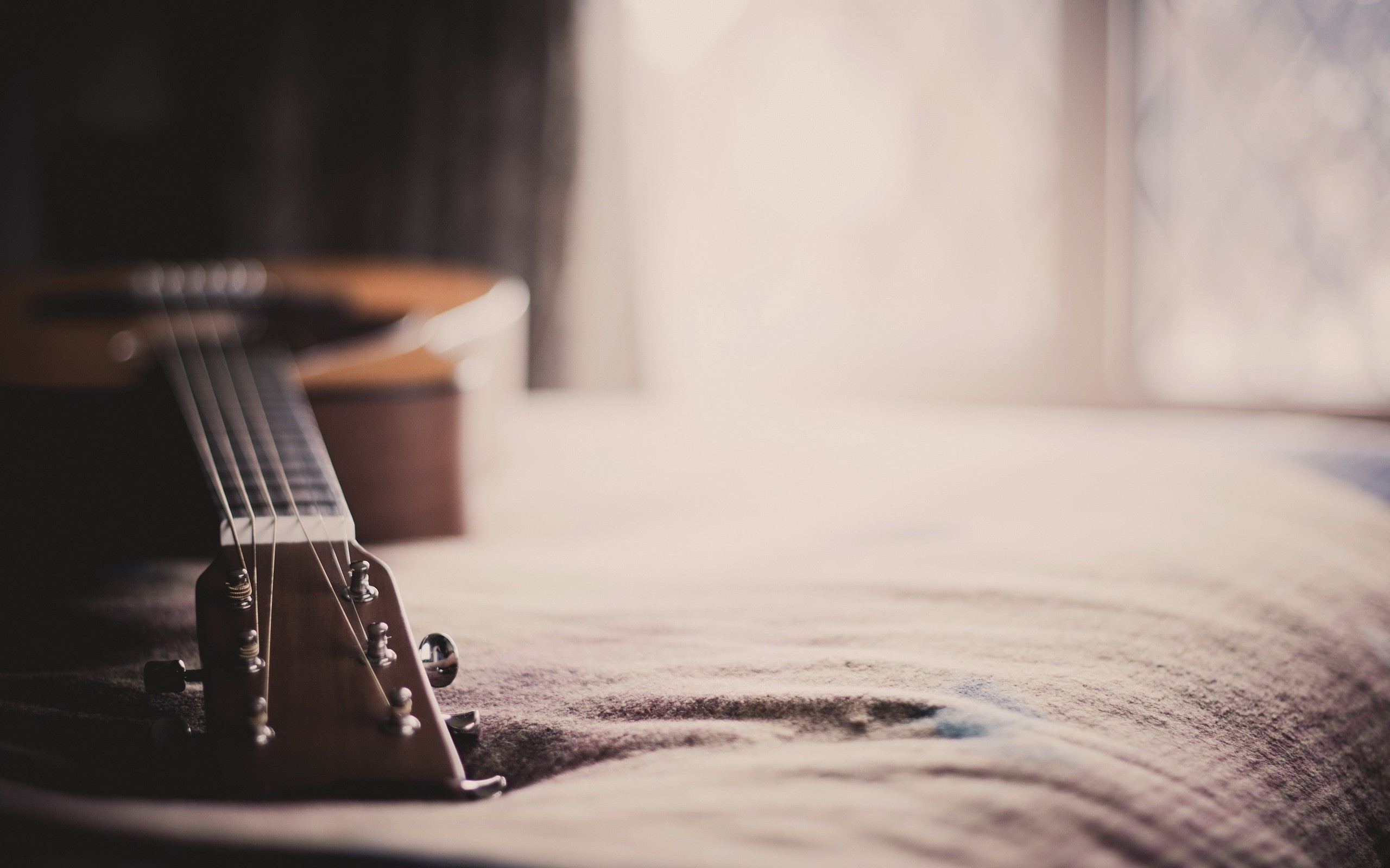 Guitar: Acoustic guitar, A musical instrument having a flat back and usually six strings. 2560x1600 HD Background.